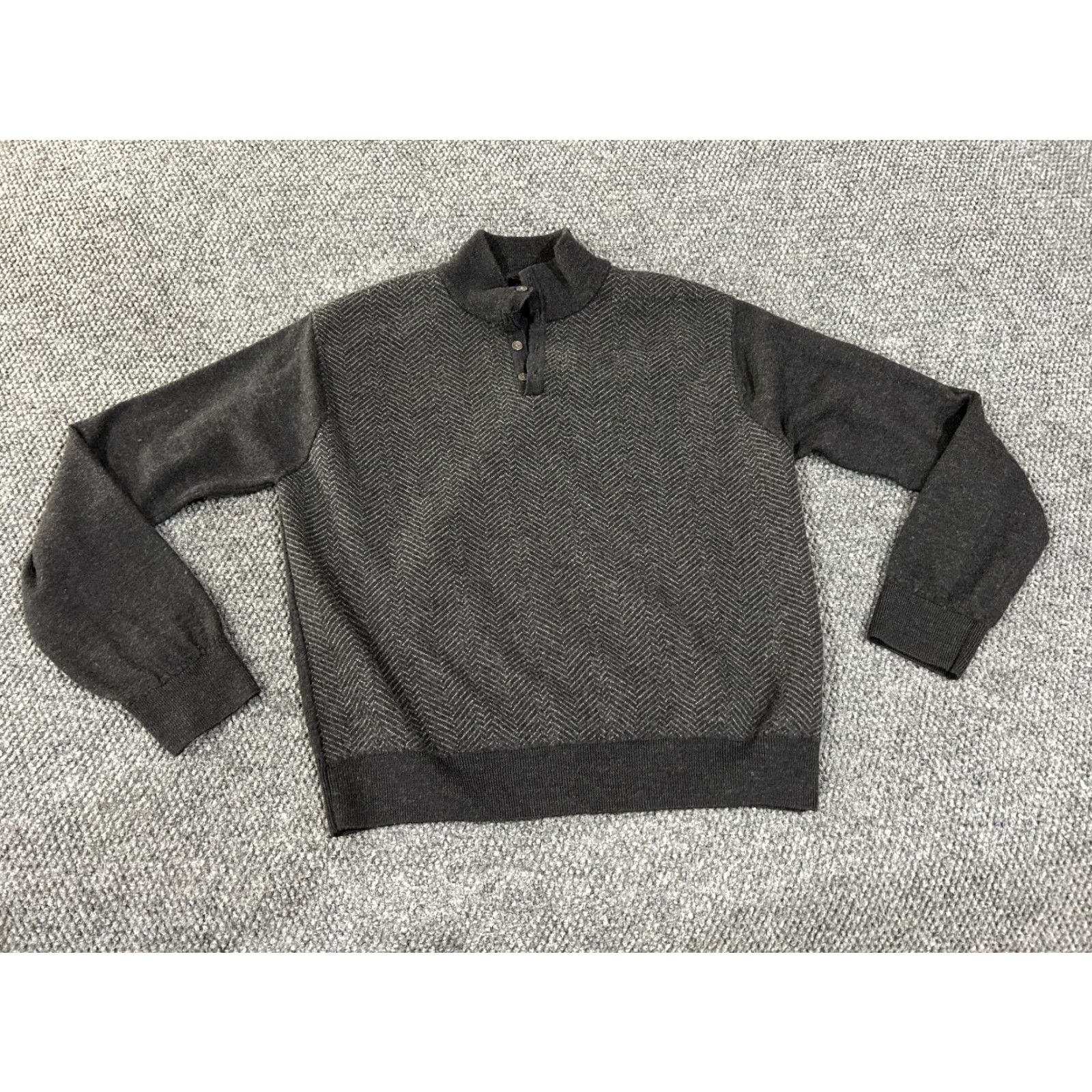 Vintage Mario Gilberti Sweater Mens 2XL Charcoal Gray Merino Wool Herringbone Mock Neck Pullover Zipper Logo Knit Wool Knitwear Size US XXL / EU 58 / 5 - 2 Thumbnail