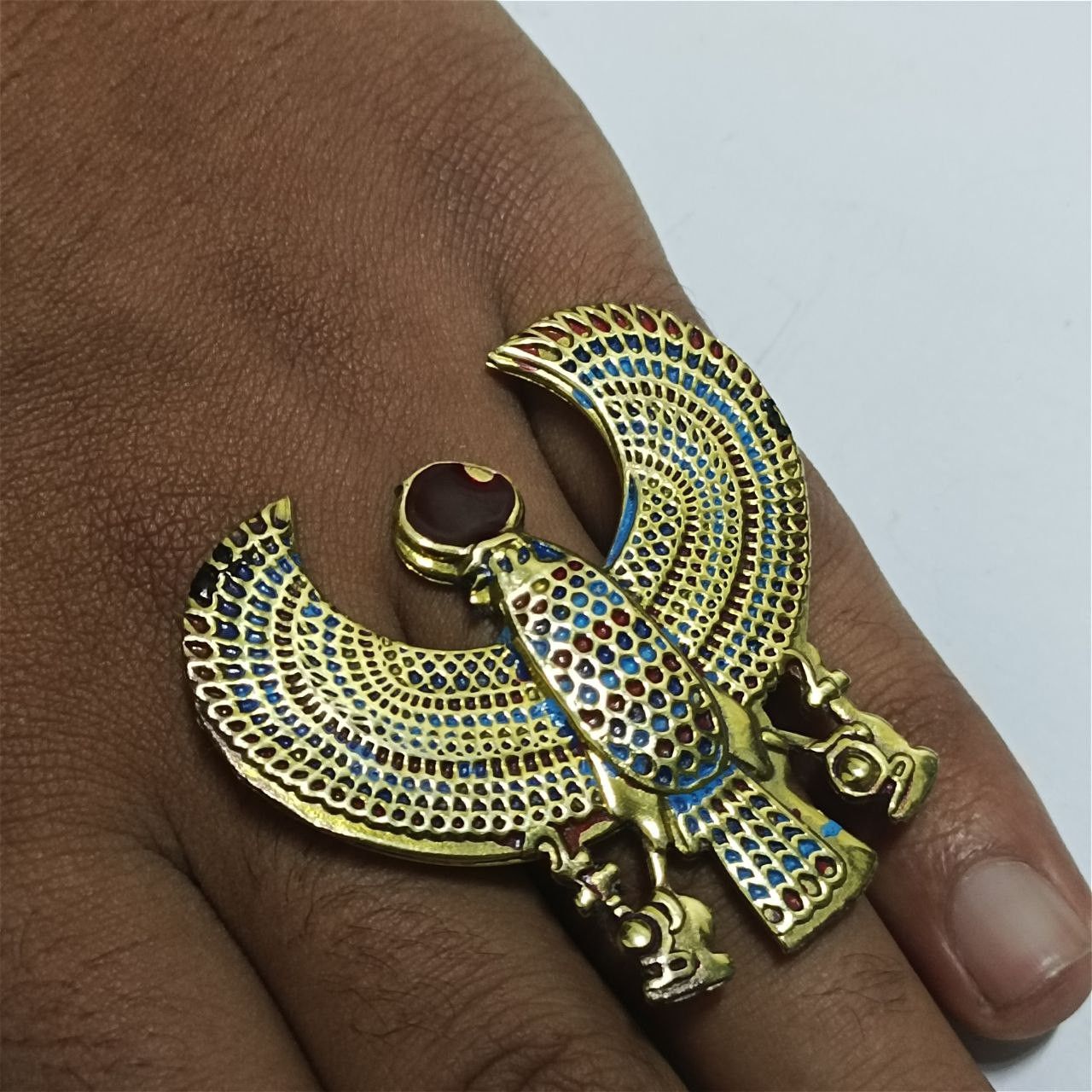 Handmade Pharaonic Falcon Ring – Egyptian Horus Symbol Jewelry Size ONE SIZE - 7 Thumbnail