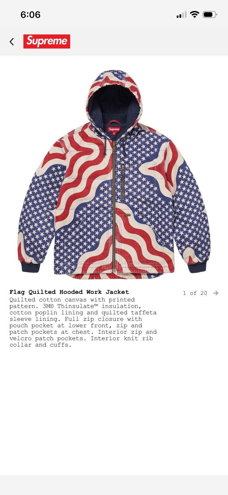 Supreme Supreme Flag Quilted Work Jacket Size US S / EU 44-46 / 1 - 1 Thumbnail