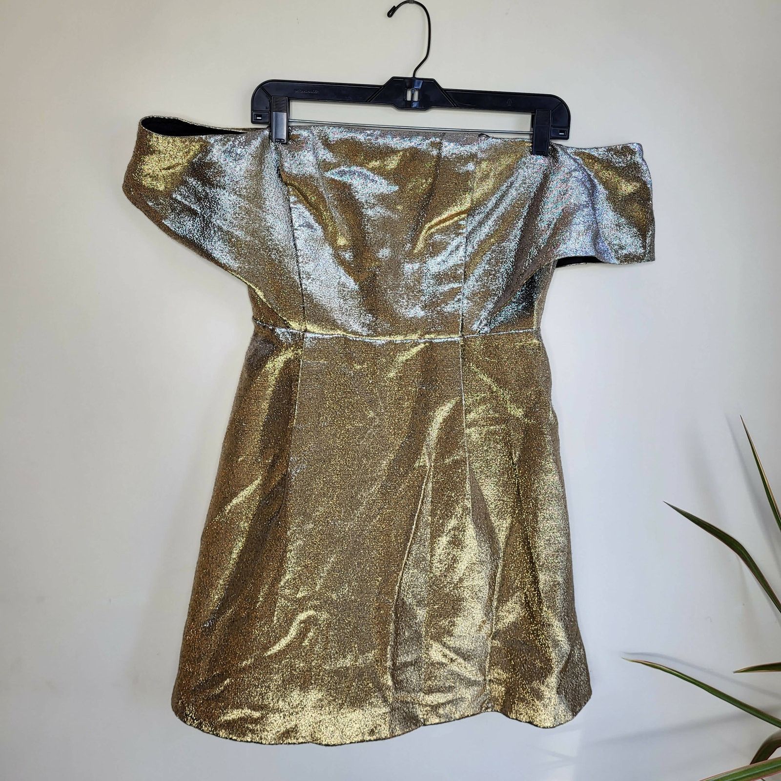 Sandro Sandro Metallic Off-the-Shoulder A-line Mini Dress - Gold Size L / US 10 / IT 46 - 5 Thumbnail