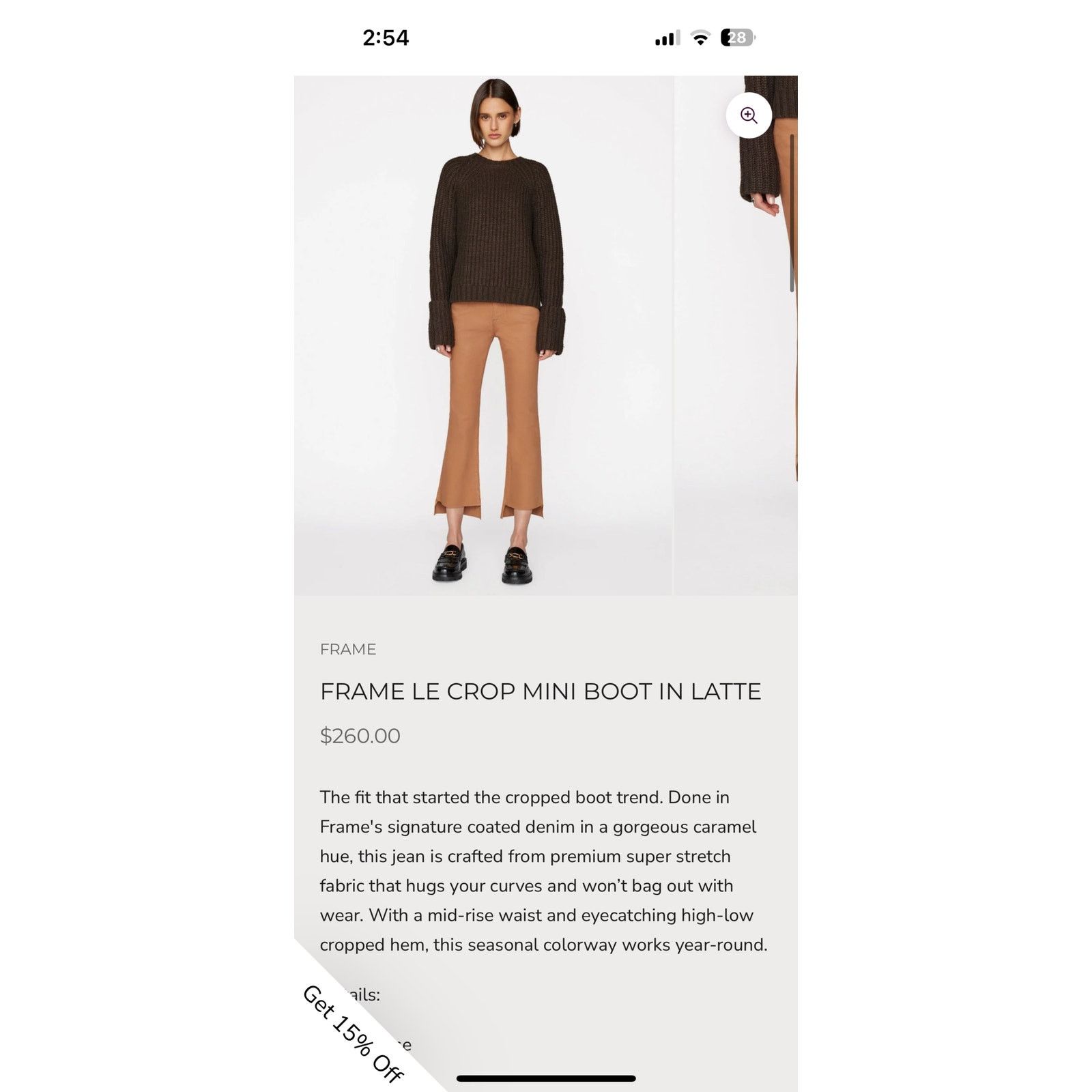 Frame NWOT FRAME LE CROP MINI BOOT IN LATTE Sz 30 Size 30" / US 8 / IT 44 - 11 Thumbnail