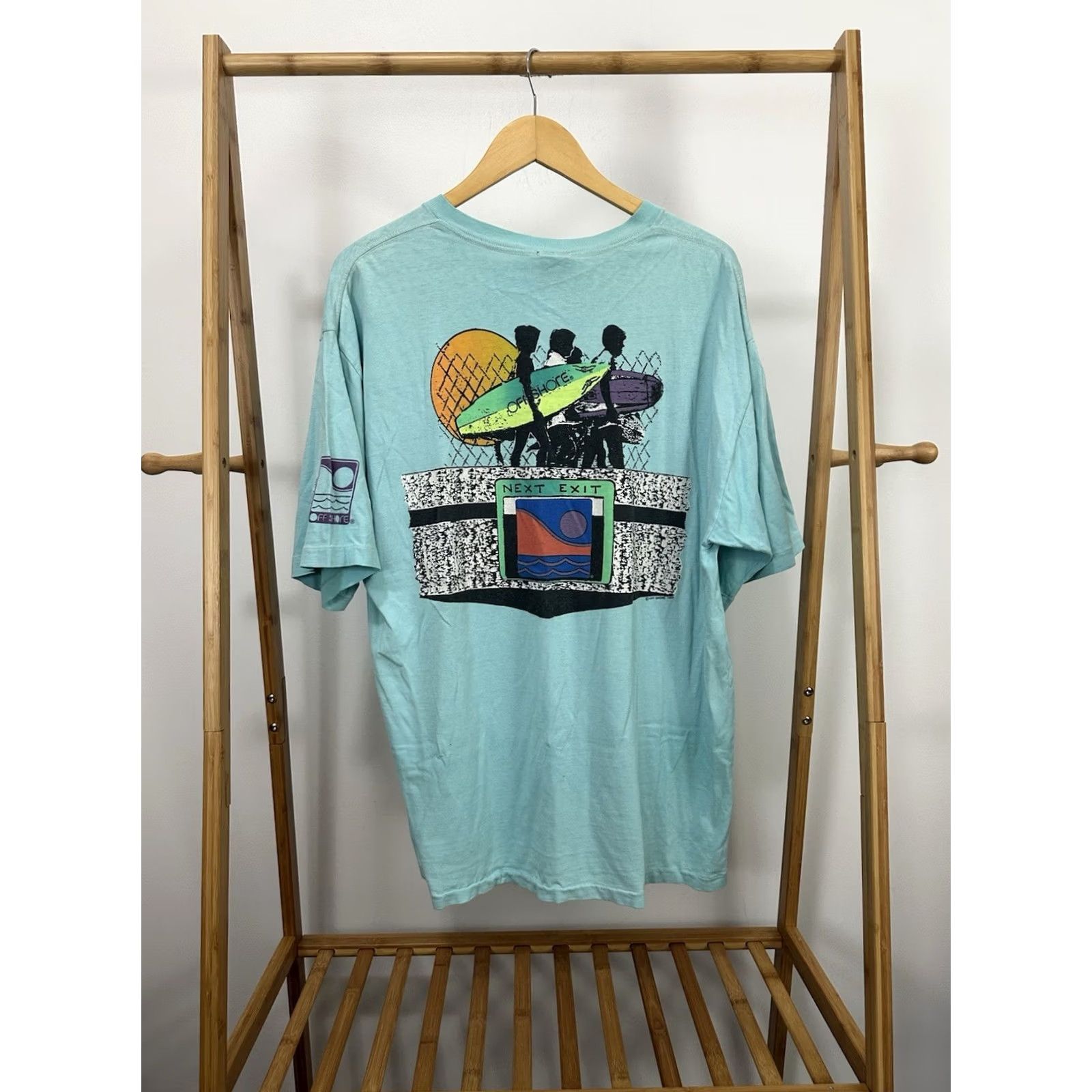VIBE VTG 80s Off Shore Surf Skate Beach Lifestyle Vibe 1998 T-Shirt XL Teal Mens Short Sleeve Wave Beach Surf Skate Vintage XL T-Shirt off Shore Size US XL / EU 56 / 4 - 2 Thumbnail