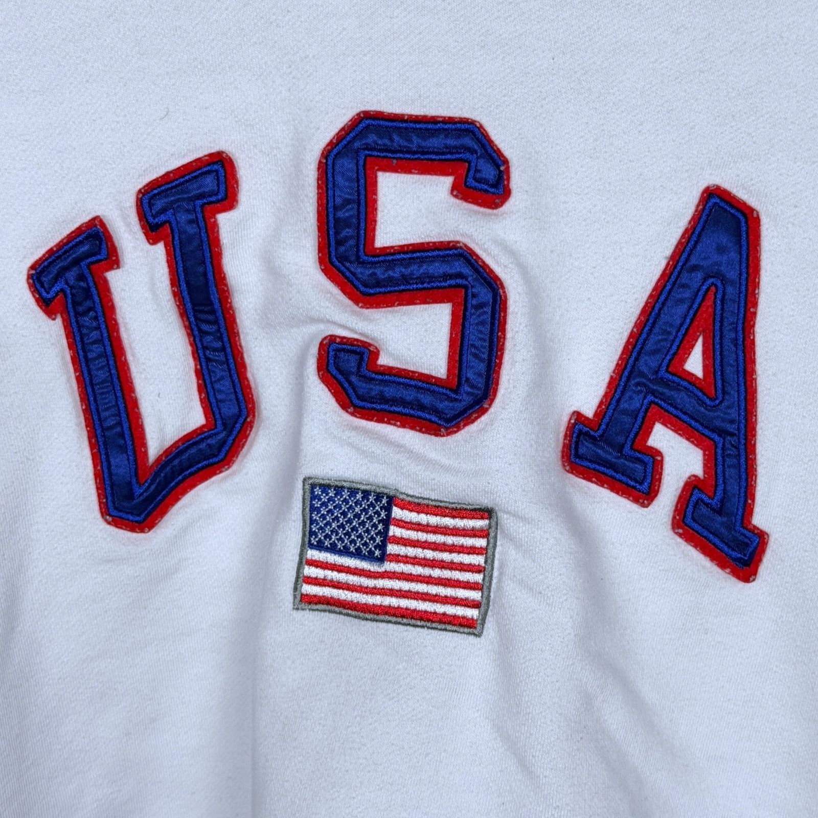 Other Mighty Fine Women's White USA Embroidered Cropped Sweatshirt Size XL / US 12-14 / IT 48-50 - 3 Thumbnail