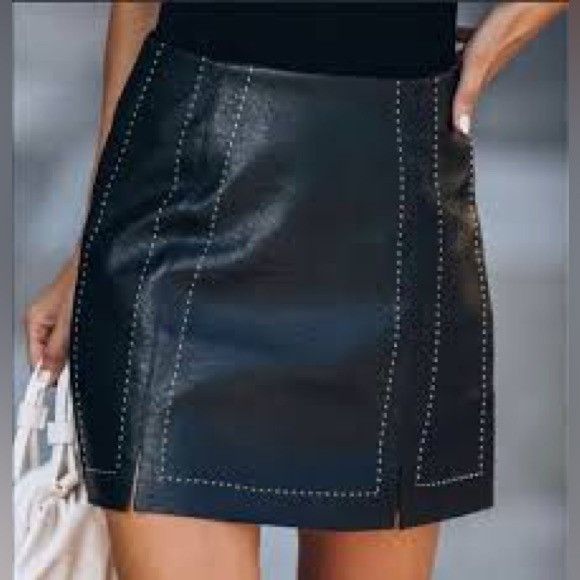 Other Altar'd State Black Leather with White Stitching Mini XS Size 25" / US 0 / IT 36 - 1 Thumbnail