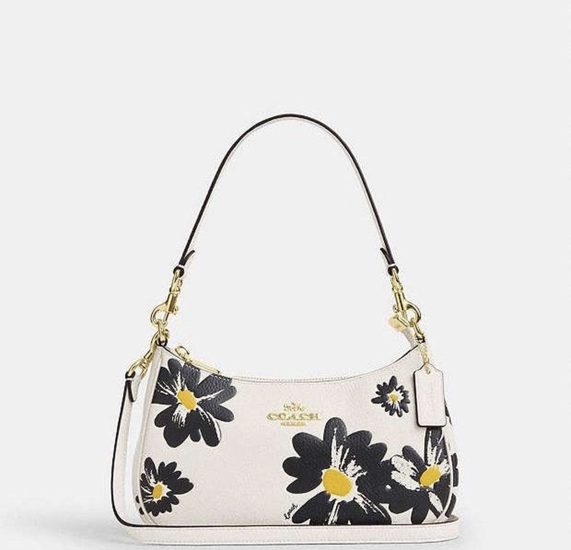 Coach Cz587 Teri Leather Shoulder Bag Floral Print In Chalk in White, Women's