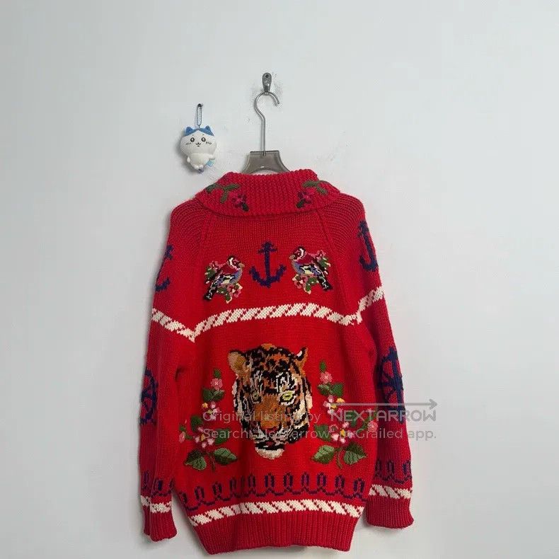 Gucci Gucci Red floral knitted cardigan jacket Size L / US 10 / IT 46 - 4 Thumbnail