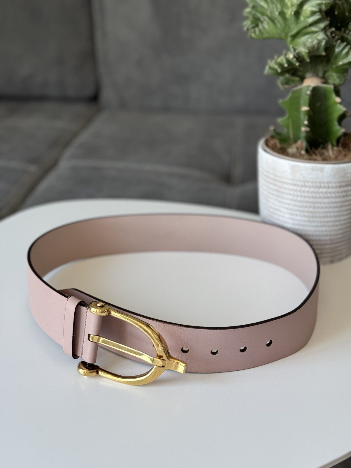 Gucci Gucci Pink Calfskin Gold Horsebit Buckle Belt Size 80/32 Size ONE SIZE - 5 Thumbnail