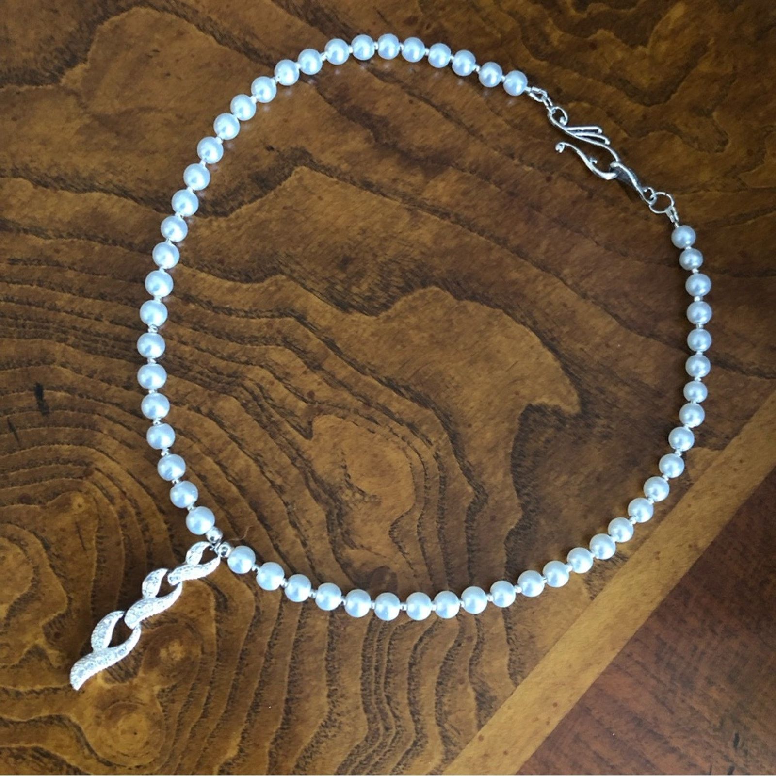 Handmade Handcrafted repurpose fancy stone dangle Pearl necklace Size ONE SIZE - 10 Thumbnail