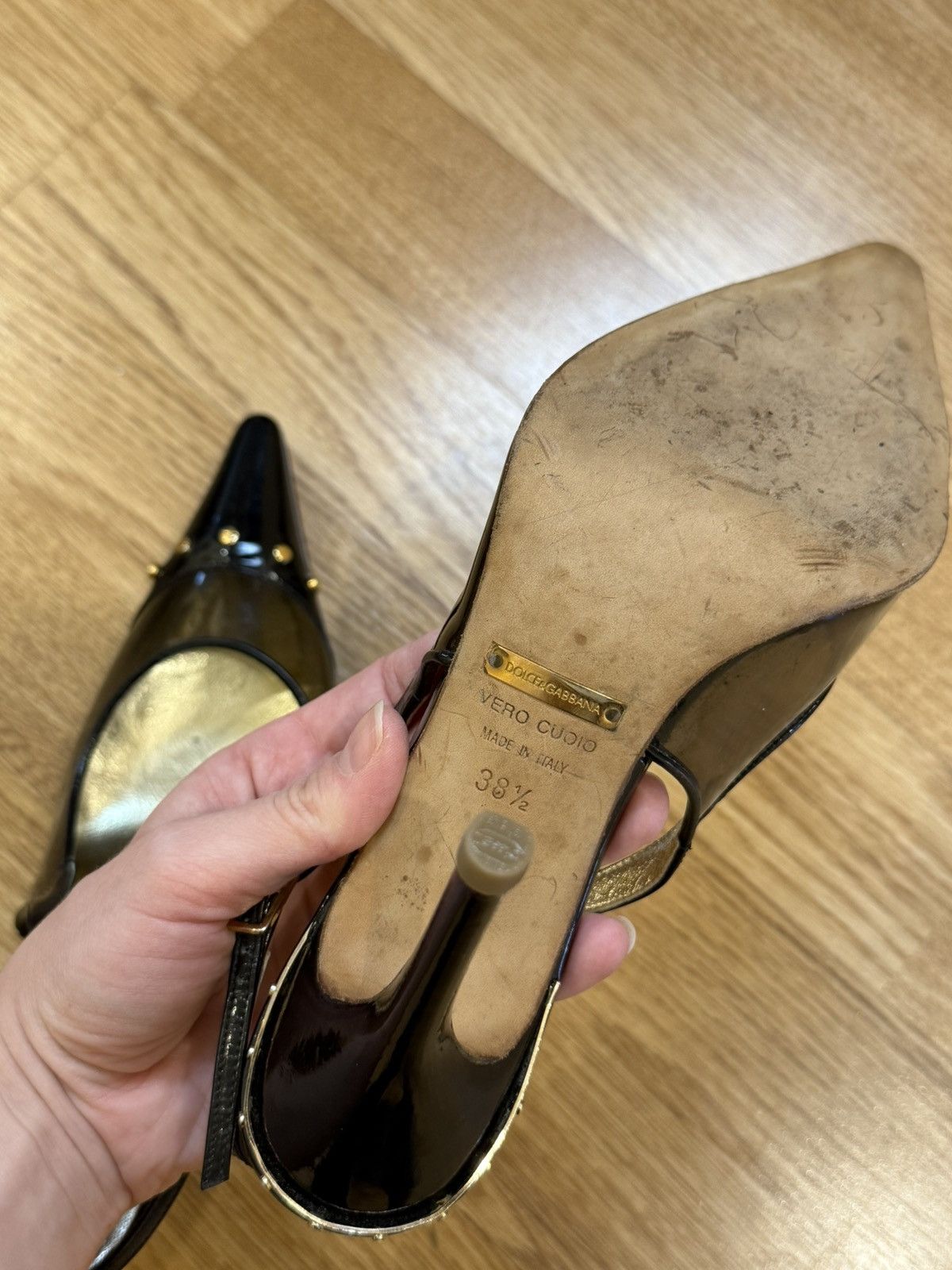 Dolce & Gabbana Vintage 00s Dolce & Gabbana Runway Heels Gold Back Detail Size US 9 / IT 39 - 7 Thumbnail