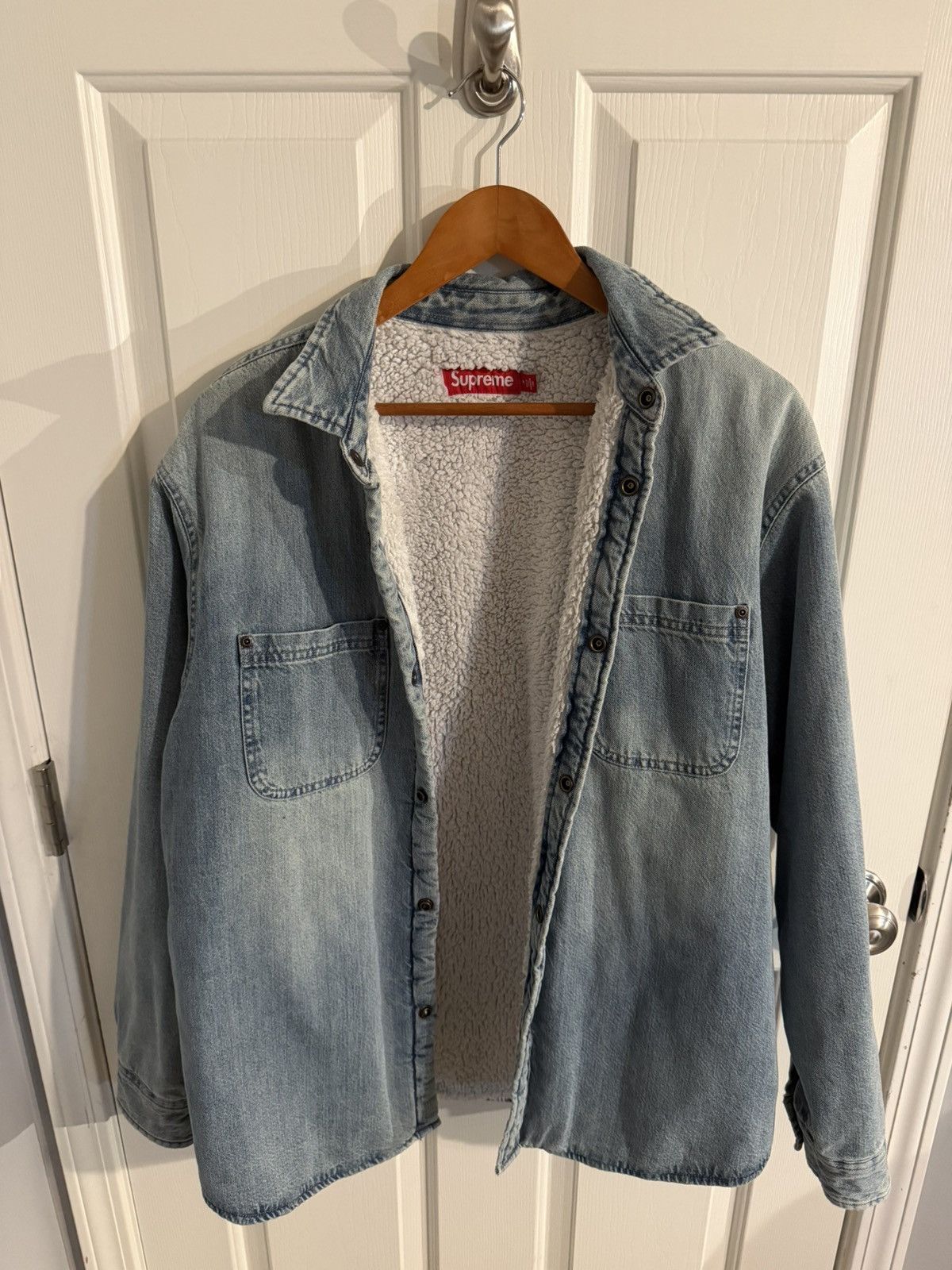 Supreme Supreme Faux Shearling Lined Work Shirt - Washed Indigo Size US M / EU 48-50 / 2 - 1 Thumbnail