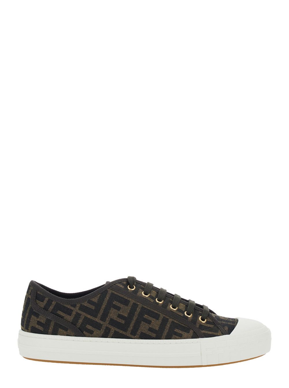 Brown Sneaker with All-Over FF Motif in Fabric Man