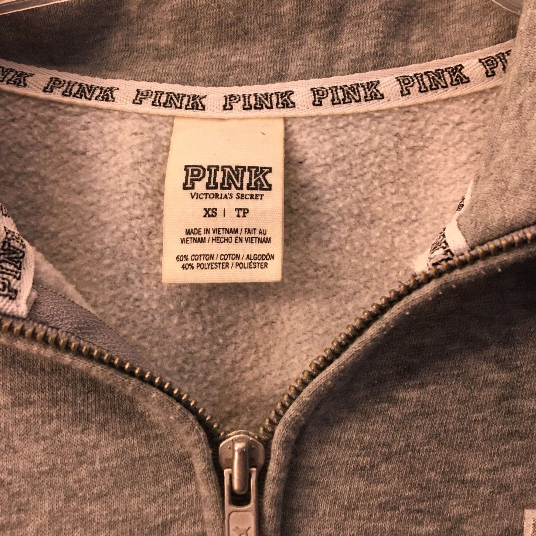 Pinko Victoria’s Secret PINK Sweatshirt Quarter Zip Pullover Gray XS Pockets Logo Women Activewear Running & Jogging Size XS / US 0-2 / IT 36-38 - 3 Thumbnail