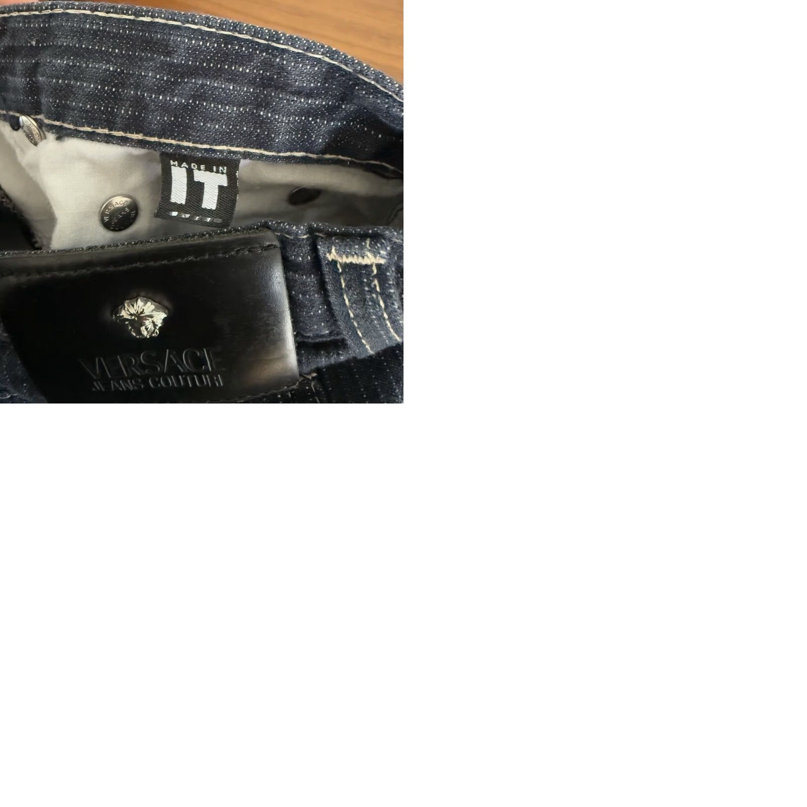 Versace VINTAGE Versace Jeans Couture 90s Navy Blue Striped Jeans Flare Size 27 Women Size 27" / US 4 / IT 40 - 9 Thumbnail