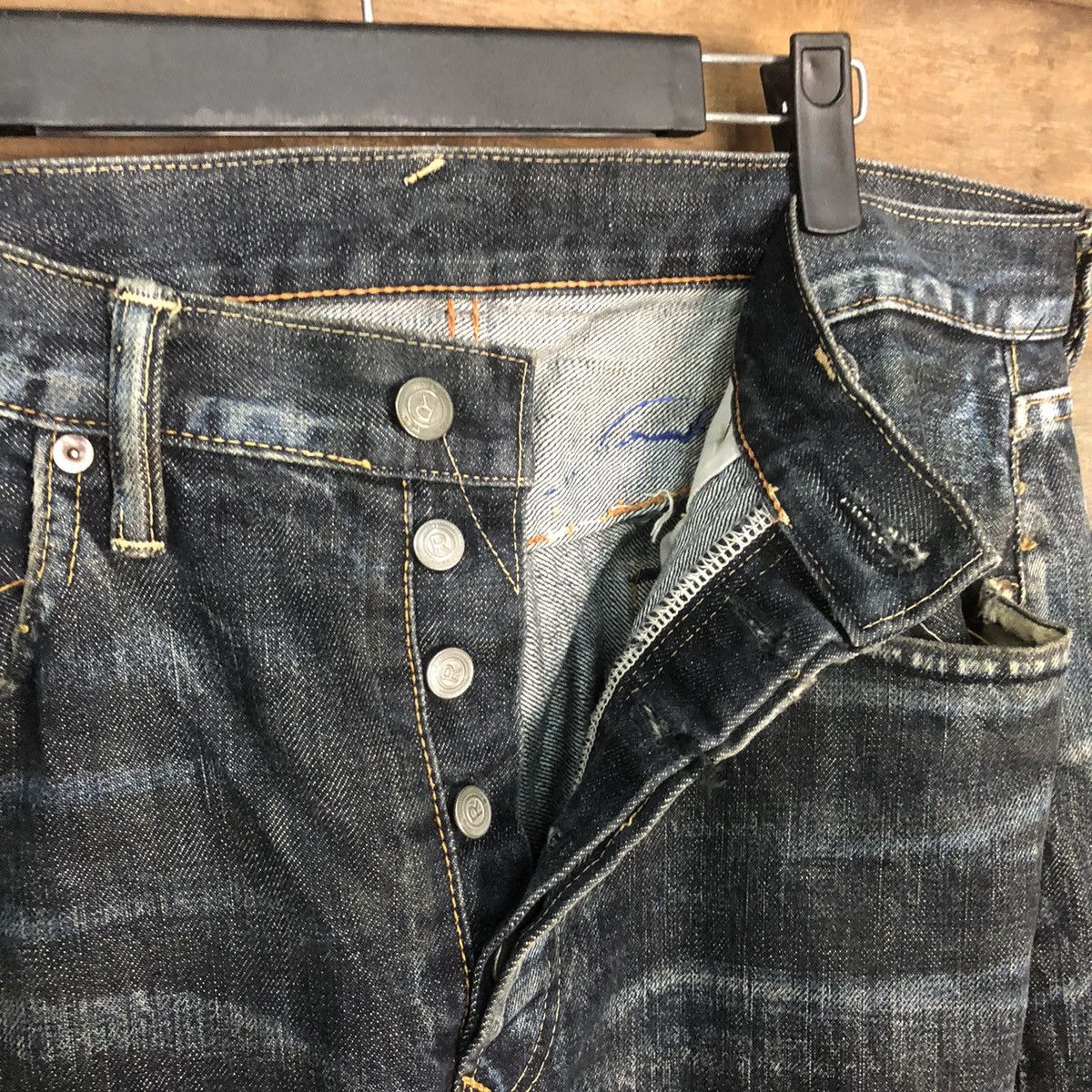 DL R 45rpm selvedge Black faded Distressed Denim Pants #7321