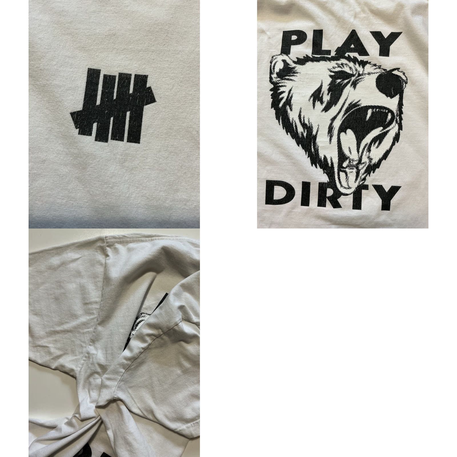 Undefeated VINTAGE Undefeated Play Dirty Five Strike Bear Graphic White S/S T-Shirt LG Mens Size US L / EU 52-54 / 3 - 8 Thumbnail