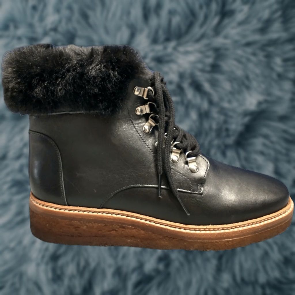 Vintage Botkier Winter Snow Boots Womens Size 6 Black Leather Faux Fur Lining Lace Up Women Size 6 Black Botkier Snow Boot Size US 6 / IT 36 - 1 Thumbnail