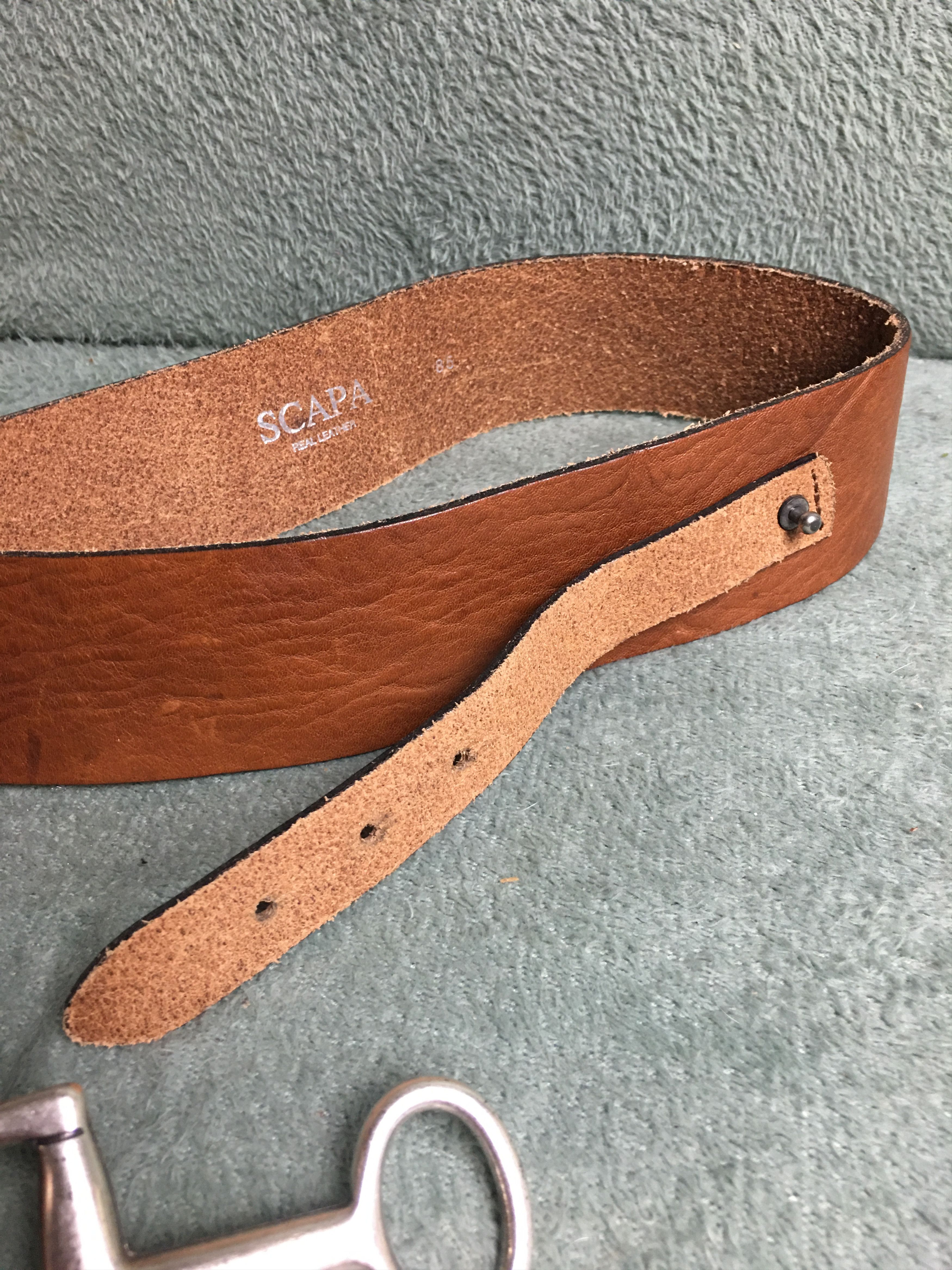 Leather SCAPA Italy Wide Leather Belt Horsebit Buckle Size 85 Size ONE SIZE - 6 Thumbnail