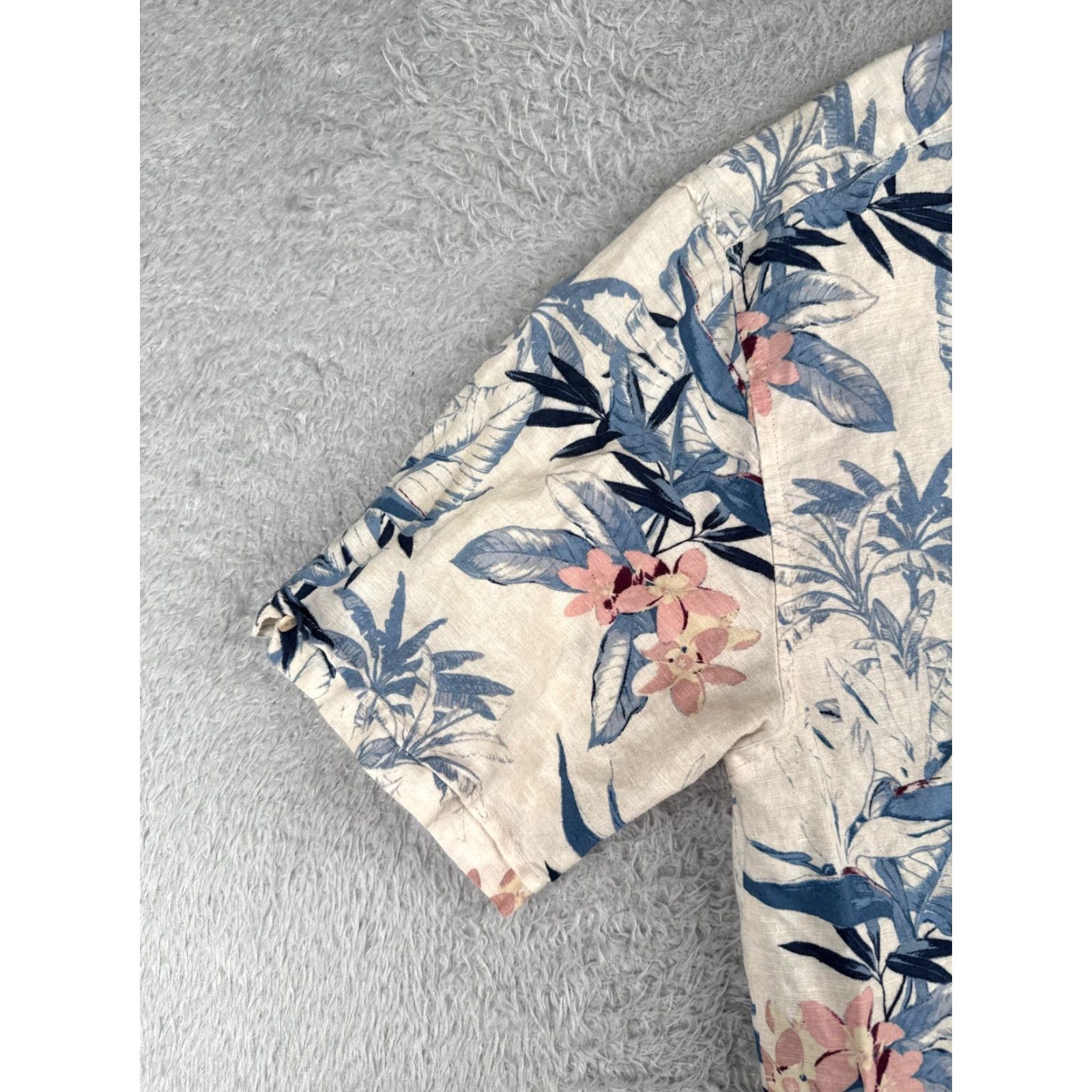 CO The Havanera Co Shirt Men Medium Gray Blue Hawaiian Floral Button Up Linen Blend Size US M / EU 48-50 / 2 - 3 Thumbnail