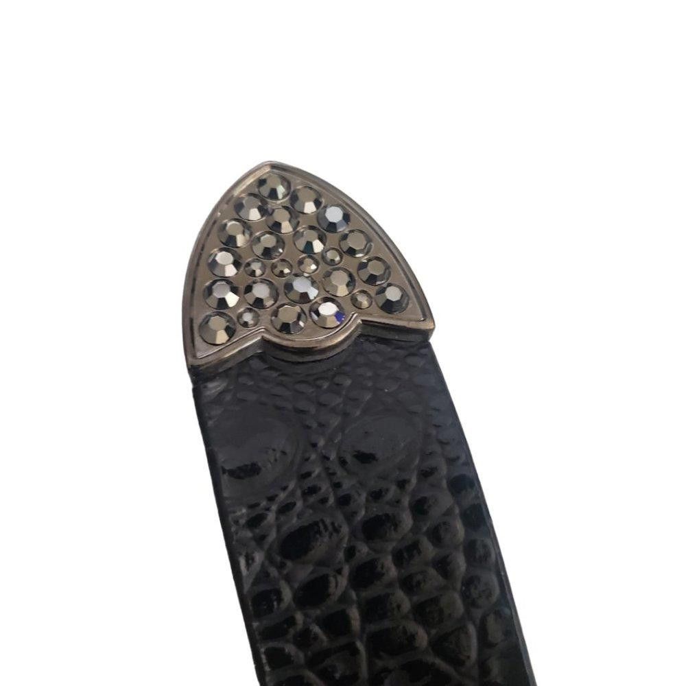 Designer Rhinestone Buckle Unisex Black Leather Belt L/XL, 40" Size ONE SIZE - 3 Thumbnail