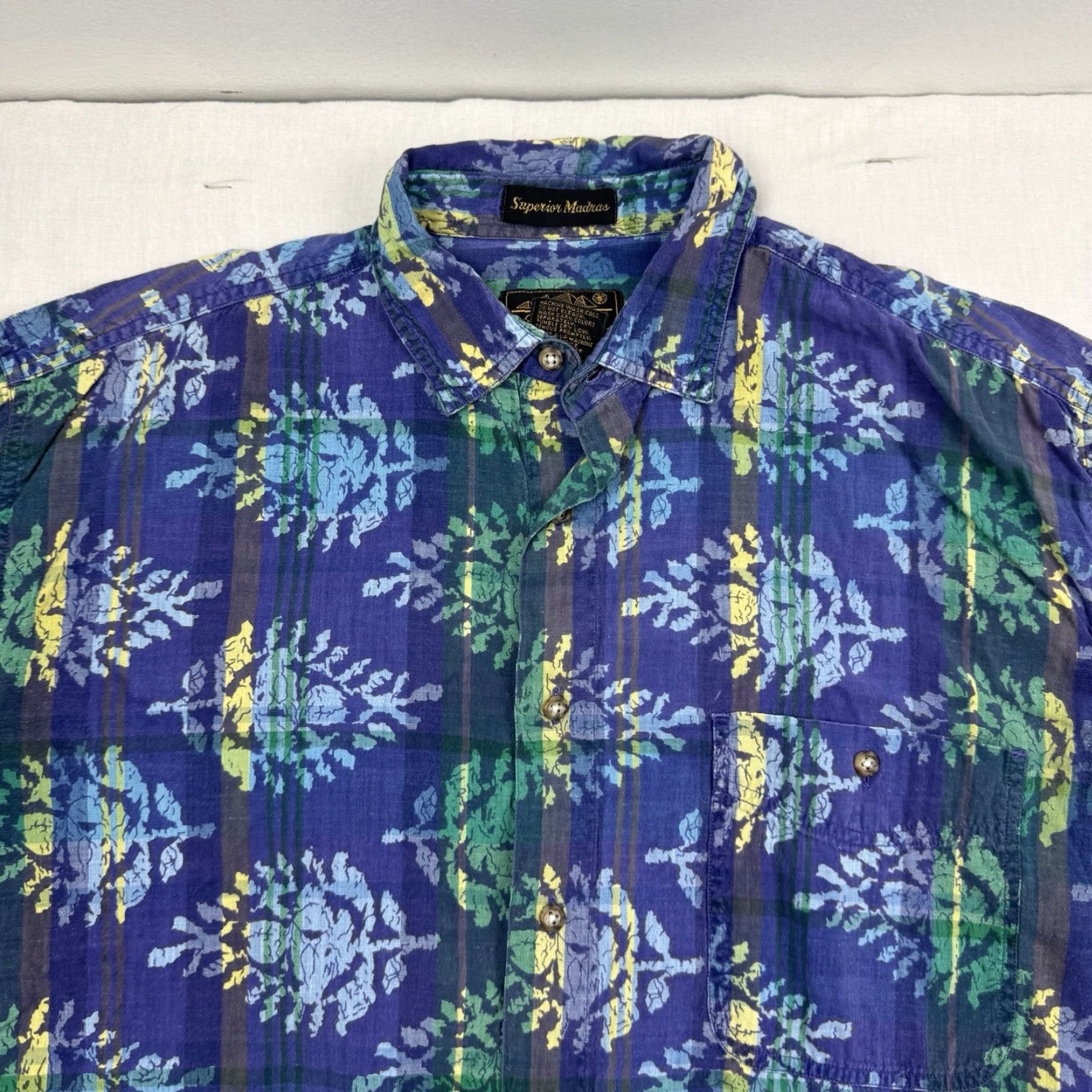 Eddie Bauer VINTAGE Eddie Bauer Button-Up Shirt Adult L Blue 90s Tropical Madras Collared Mens Size US L / EU 52-54 / 3 - 2 Thumbnail