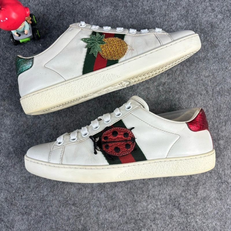 Gucci Gucci Ace Leather Sneakers with Pineapple Embroidery -2508 Size US 4.5 / IT 34.5 - 6 Thumbnail