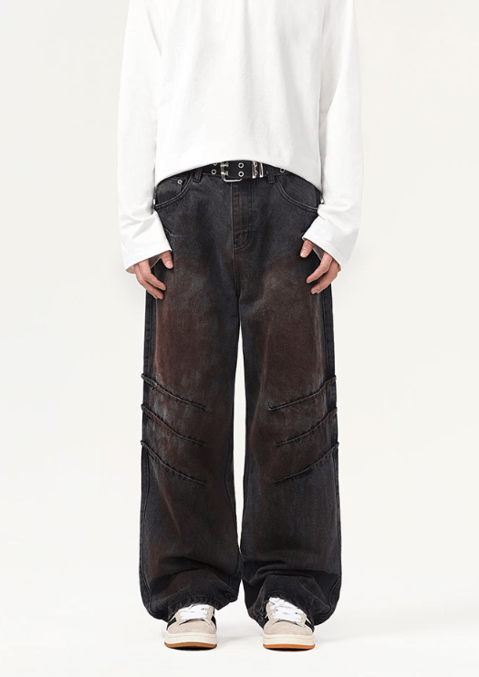 Japanese Brand × Jean baggy jeans wrinkle scratch dirty wash men's jeans Size US 32 / EU 48 - 2 Thumbnail