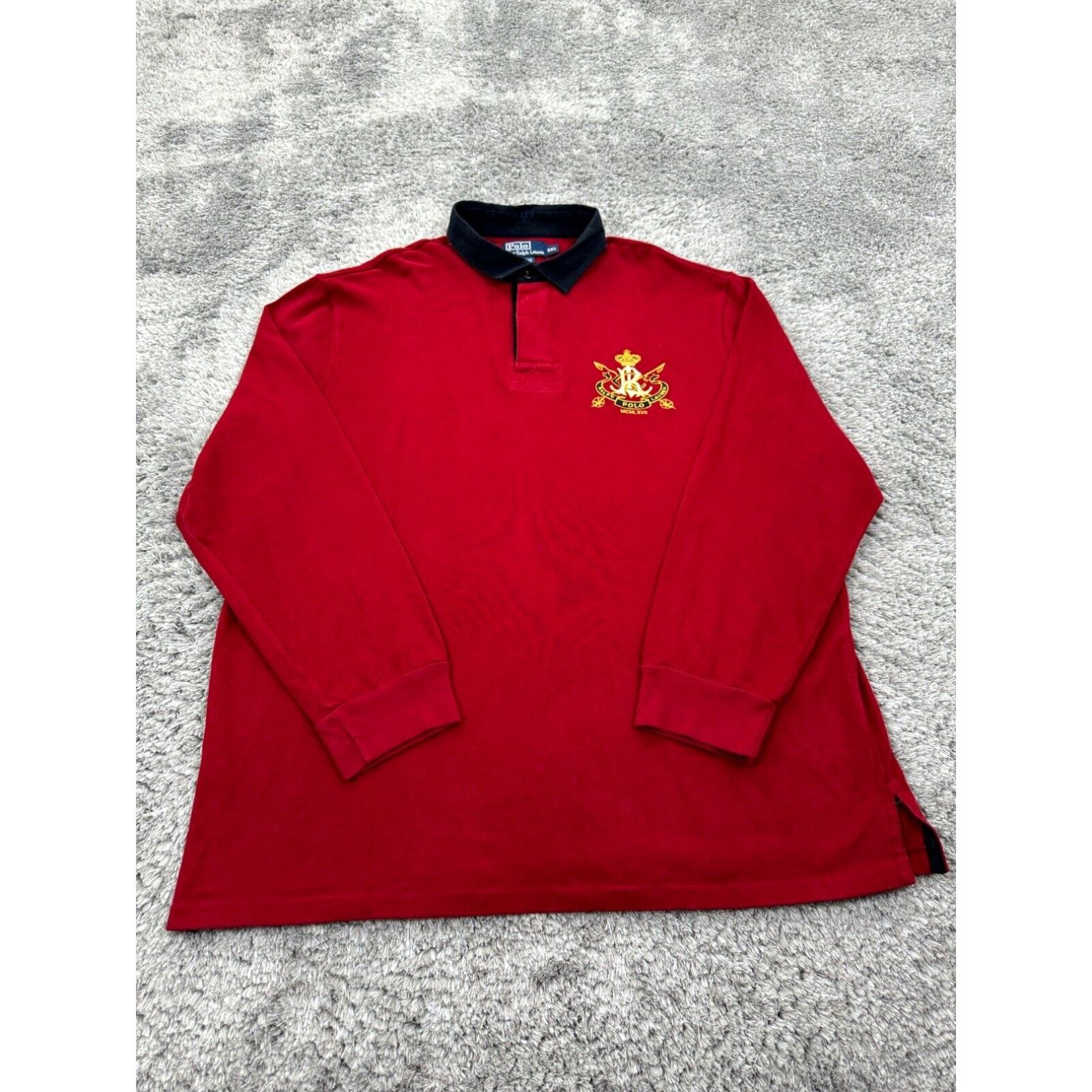 image of Vintage Polo Ralph Laurent Rugby Shirt Mens 2Xl Red Corduroy Mcml Xvii Crest in White