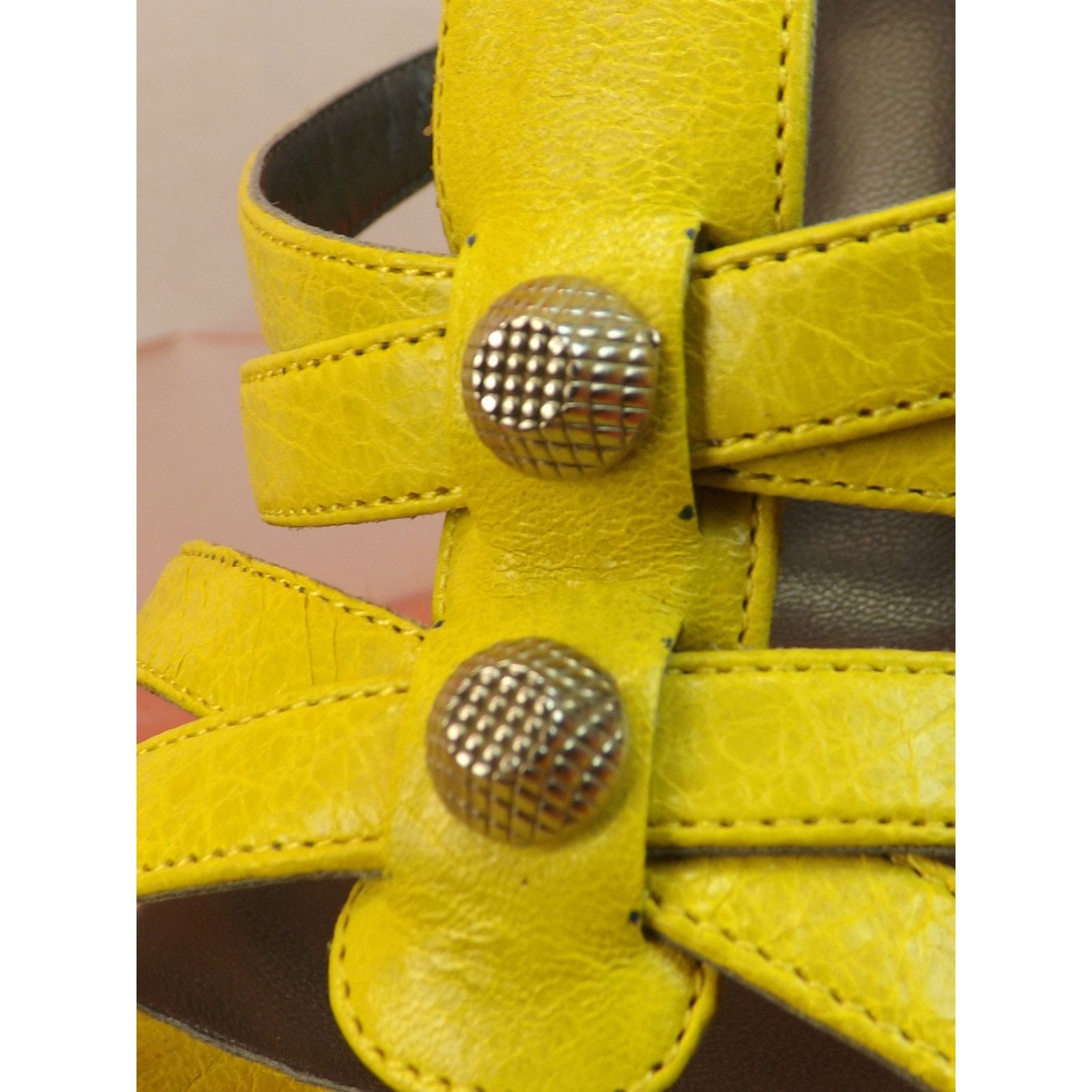 Balenciaga BALENCIAGA ARENA YELLOW LEATHER WEDGE STUDDED SANDAL 40 $745 Size US 10 / IT 40 - 2 Thumbnail