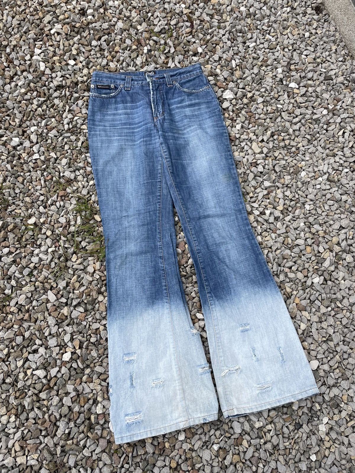Dolce & Gabbana Vintage 00’s Dolce & Gabbana Flared Bootcut Distressed Jeans Size 27" / US 4 / IT 40 - 2 Thumbnail