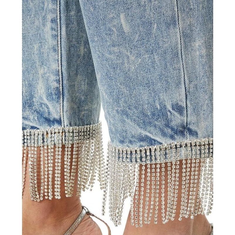 BLANKNYC BLANK NYC Baxter Rhinestone Fringed Ankle Straight Leg Jeans Size 24" / US 00 / IT 34 - 4 Thumbnail