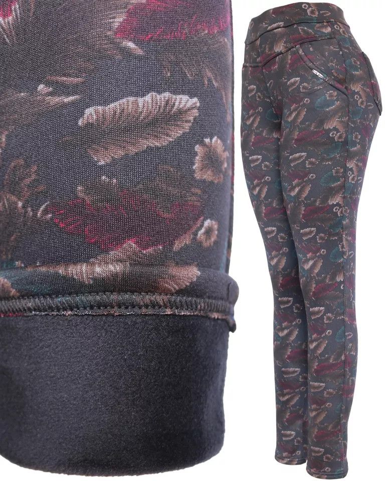 The Unbranded Brand Women's Pattern Floral Super Thick Plush Lined Winter Pants Size 26" / US 2 / IT 38 - 4 Thumbnail