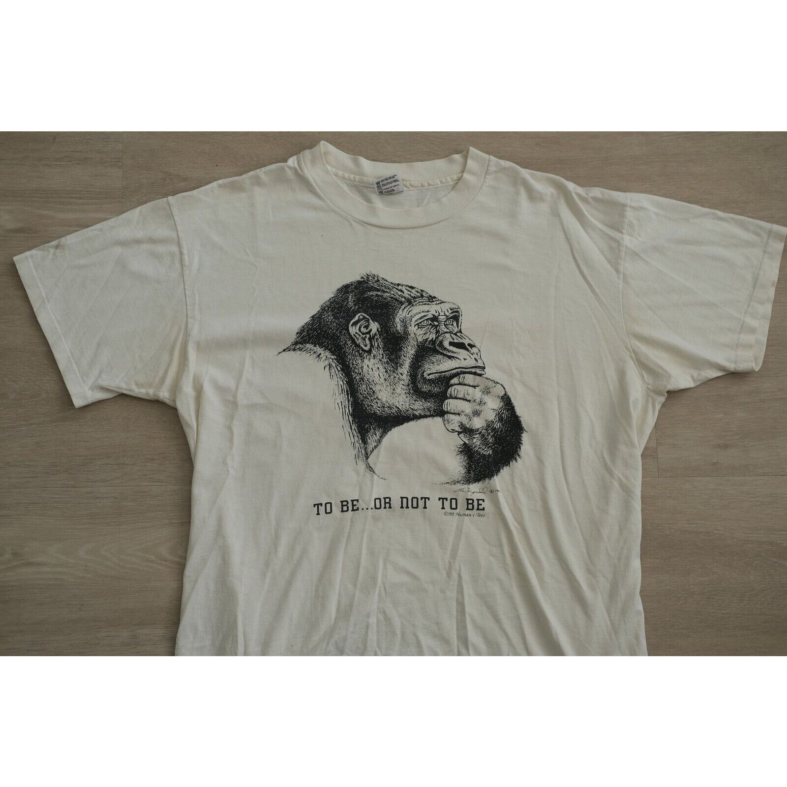 Anvil Vintage 1990s Anvil Art Gorilla Graphic Tee Unisex XL White Size US XL / EU 56 / 4 - 7 Thumbnail