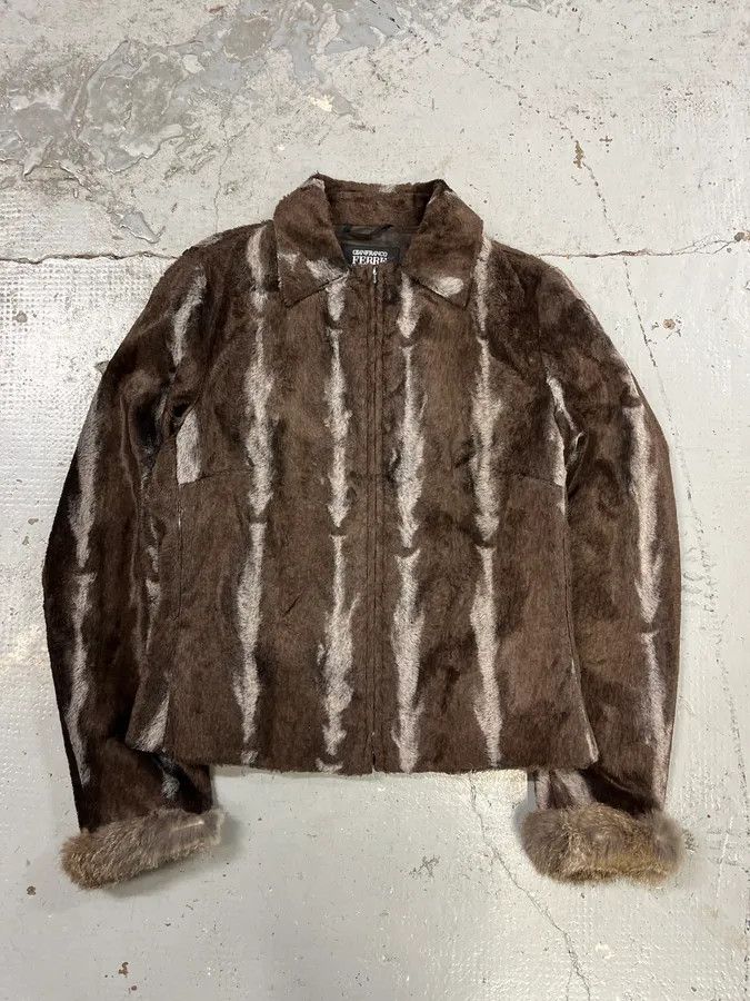 Gianfranco Ferre 2000s Gianfranco Ferré Brown & Grey Faux Fur Jacket Size S / US 4 / IT 40 - 1 Thumbnail