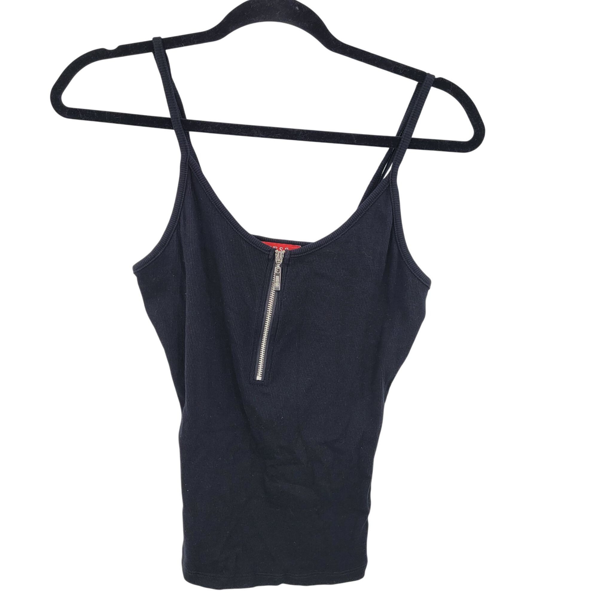 Guess 90s Guess Black Rib Knit Tank Top Zipper Detail Womens T-Shi Size M / US 6-8 / IT 42-44 - 5 Thumbnail