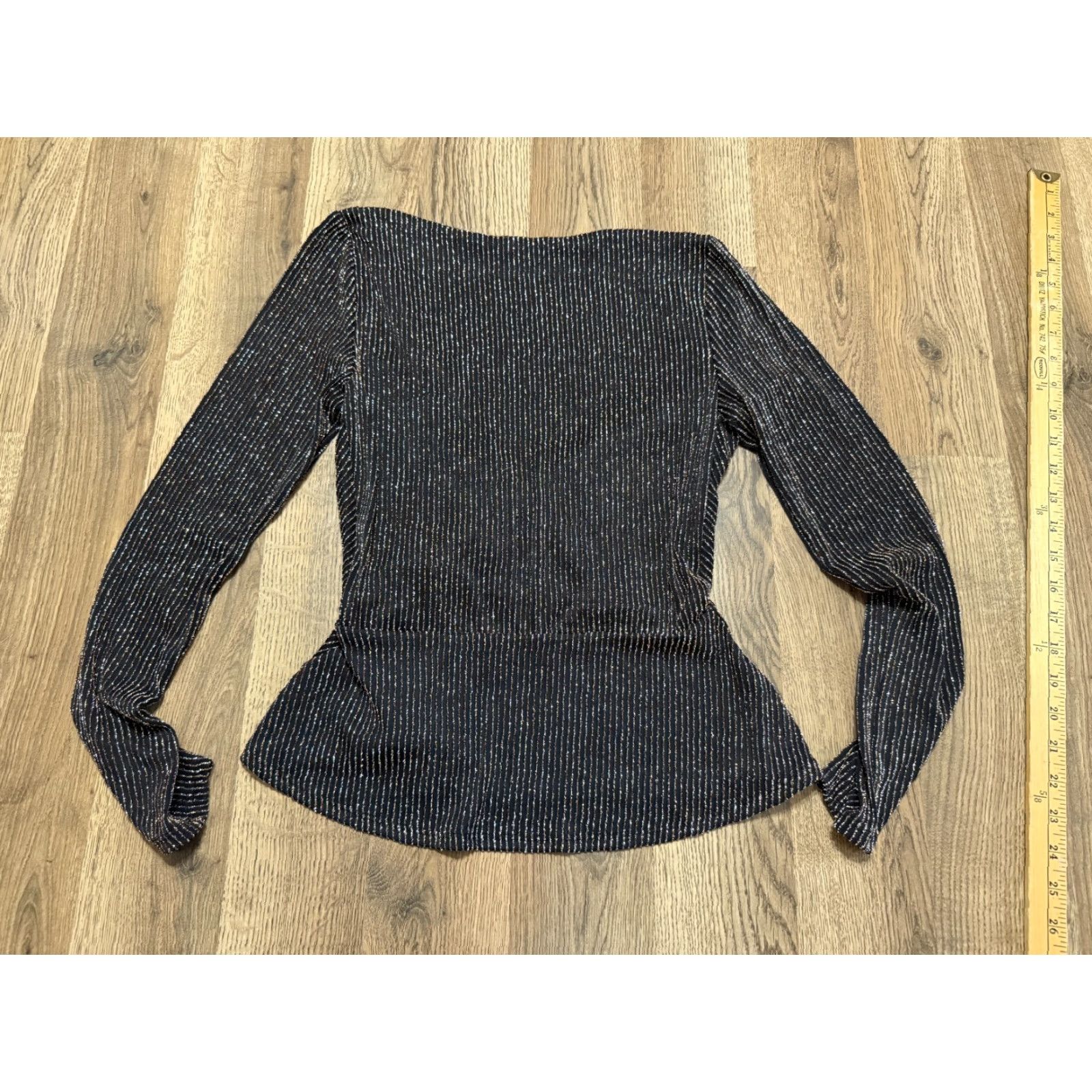 Vintage Mi Ami Blouse Women's Size Small Black Sparkly Gold Long Sleeve V-neck Wrap Shirt Size S / US 4 / IT 40 - 2 Thumbnail