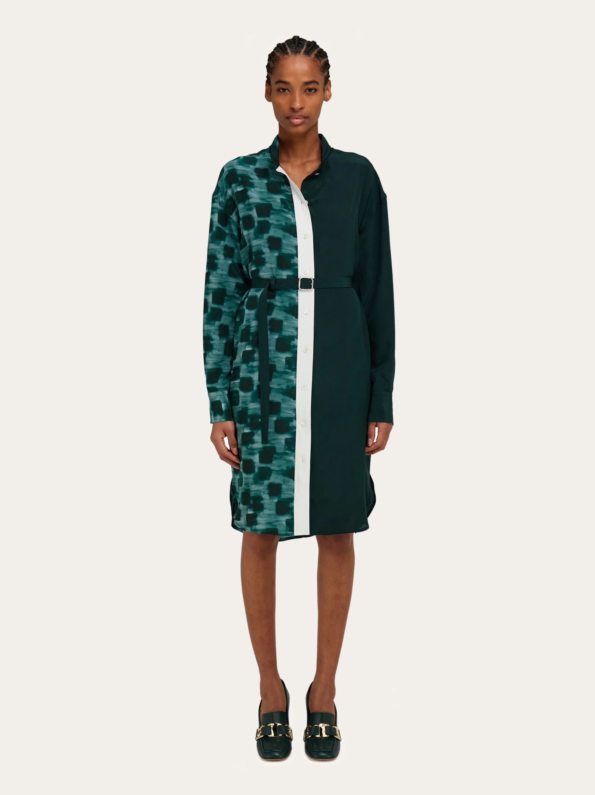 Salvatore Ferragamo o1s1rm0426 Belted Shirt Dress in Green Size S / US 4 / IT 40 - 2 Thumbnail