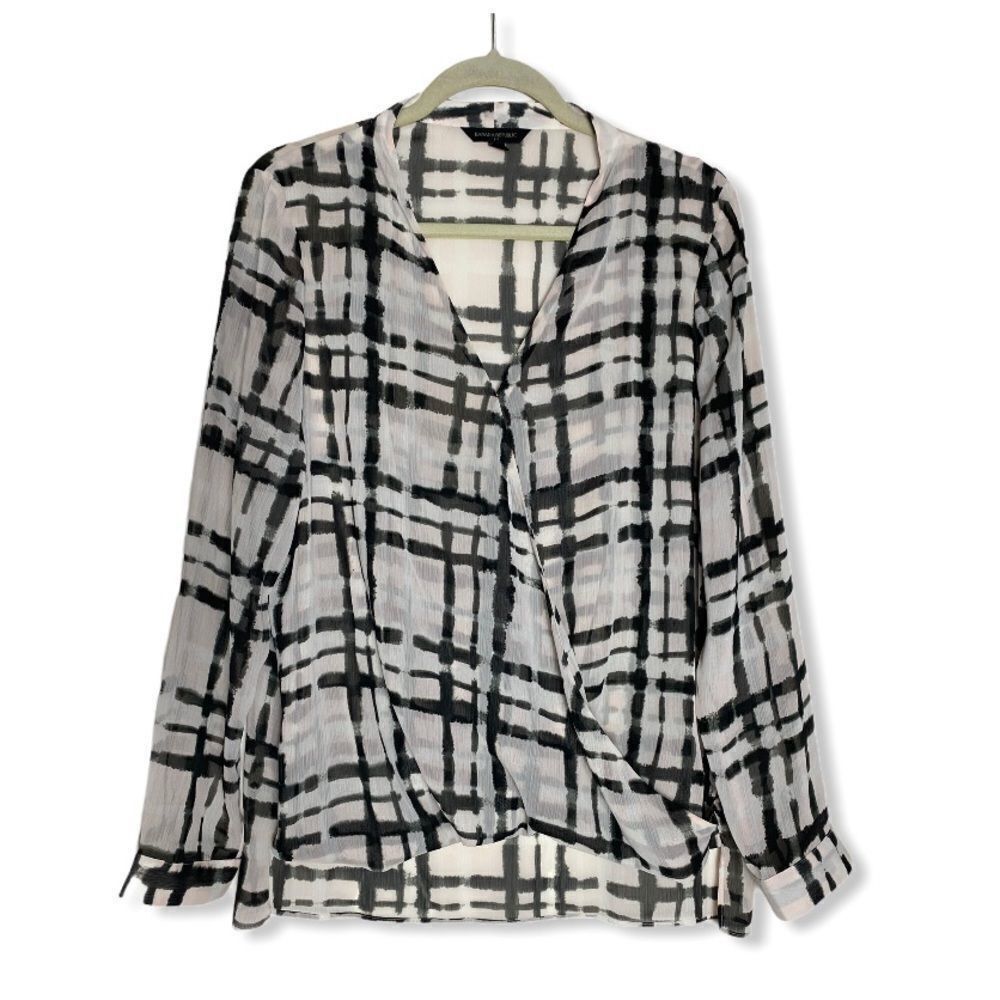 Banana Republic Banana Republic Semi-Sheer Plaid Check Draped Front Blouse | Size M / US 6-8 / IT 42-44 - 2 Thumbnail