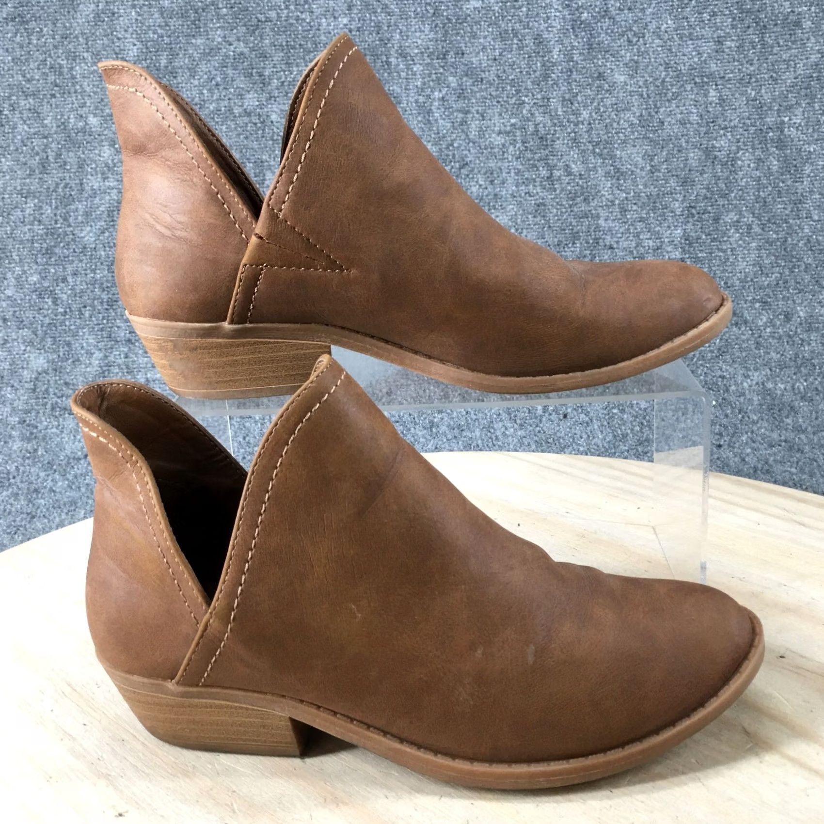 Vintage Universal Thread Boots Womens 6.5 Ankle Booties Brown Faux Leather Pull On Boots Size US 7 / IT 37 - 2 Thumbnail