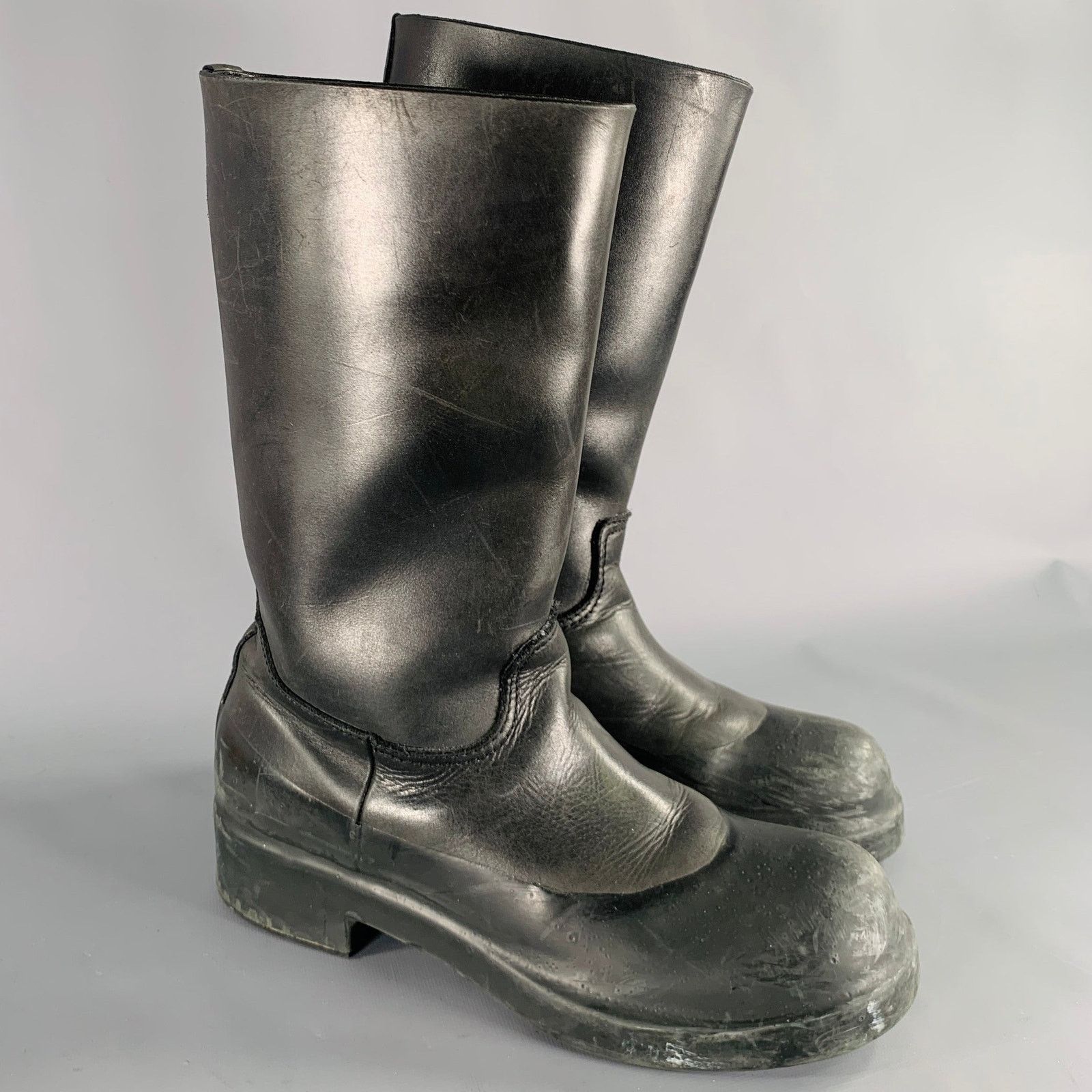 Takahiromiyashita The Soloist. 9 Black Leather Rubber Pull On Boots Size US 9 / EU 42 - 1 Thumbnail