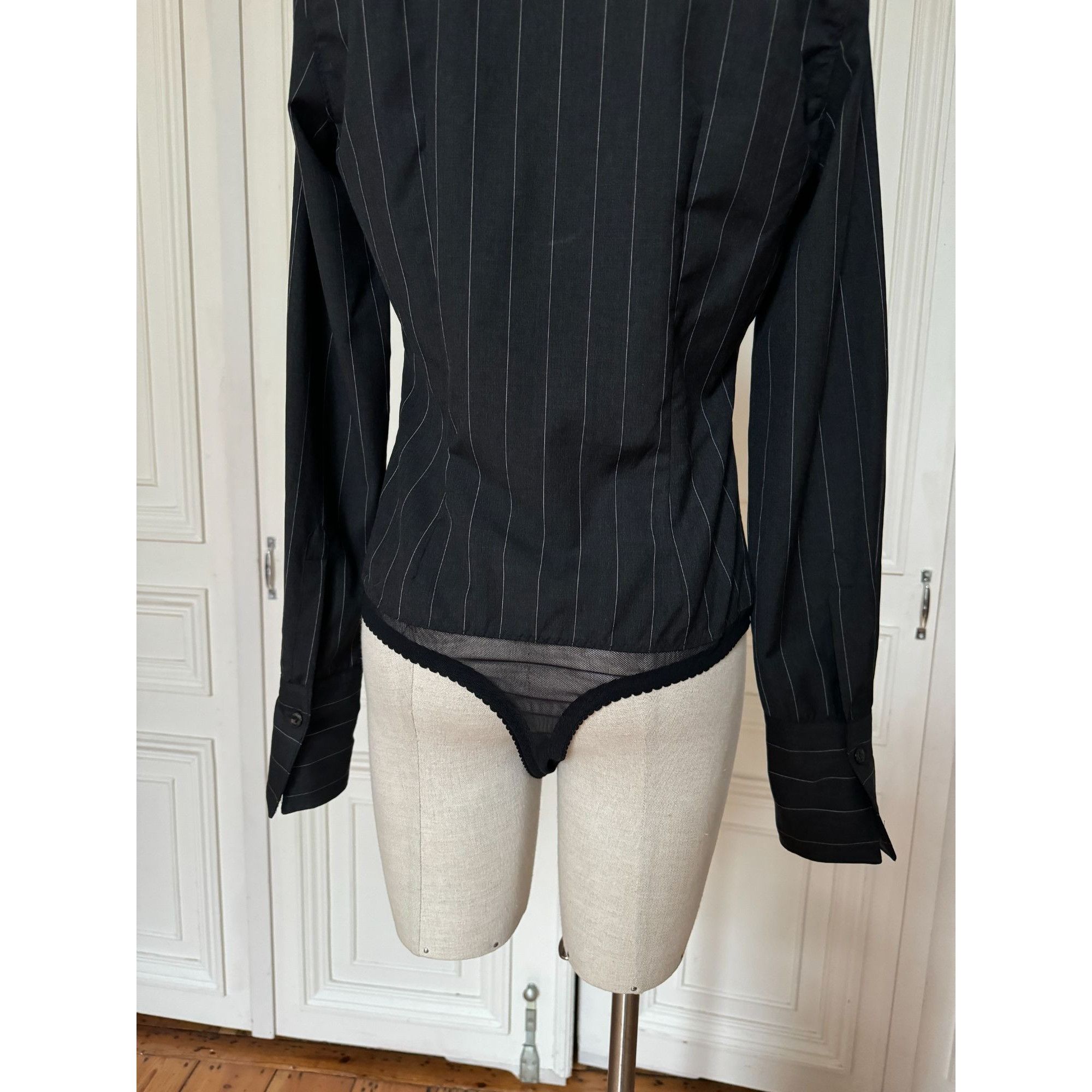 Jean Paul Gaultier Grey & Black Pinstripe Bodysuit Shirt Size S / US 4 / IT 40 - 4 Thumbnail