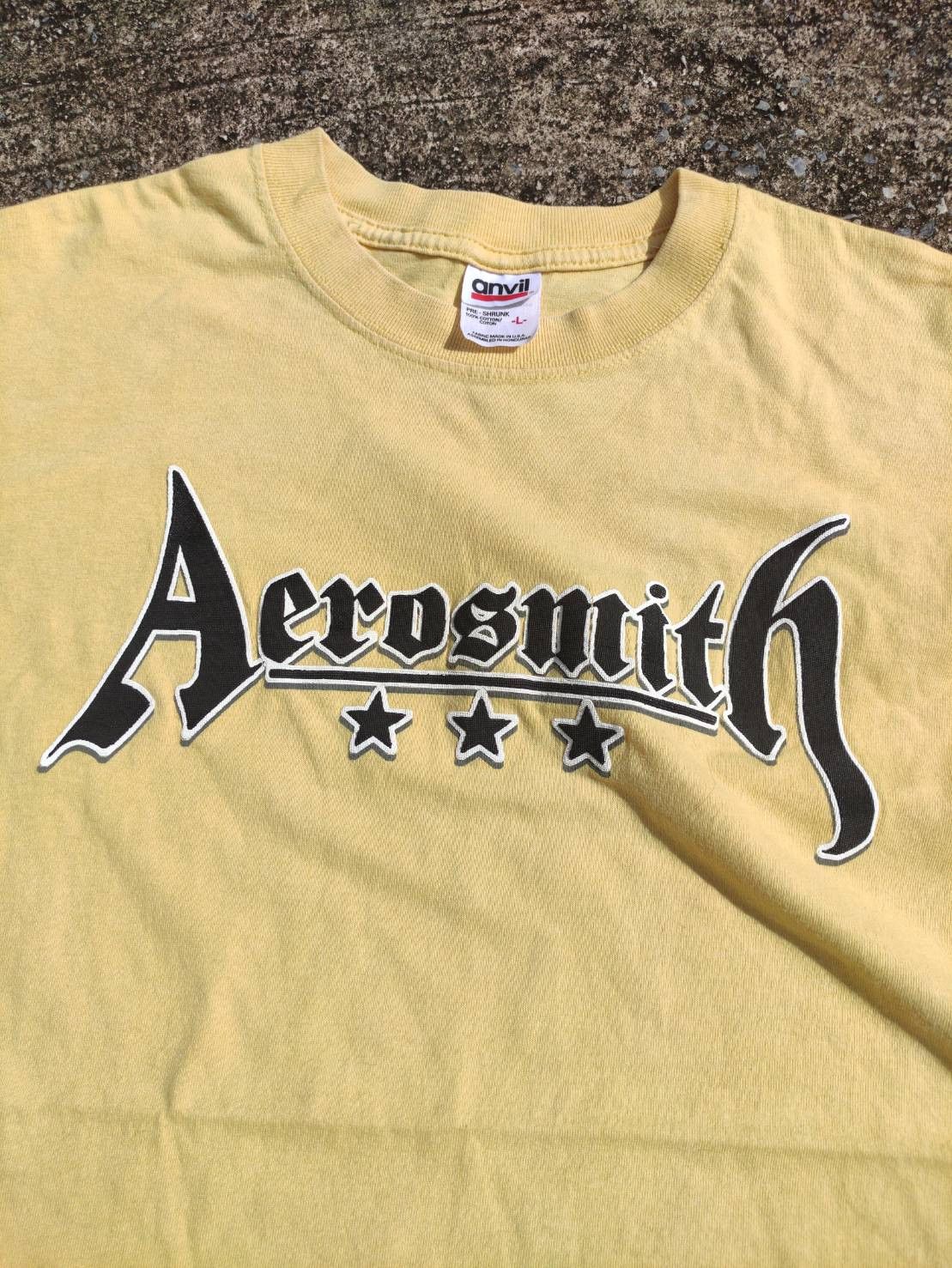 Vtg 90's Aerosmith 3 Stars Logo Embossed Screen T-Shirt