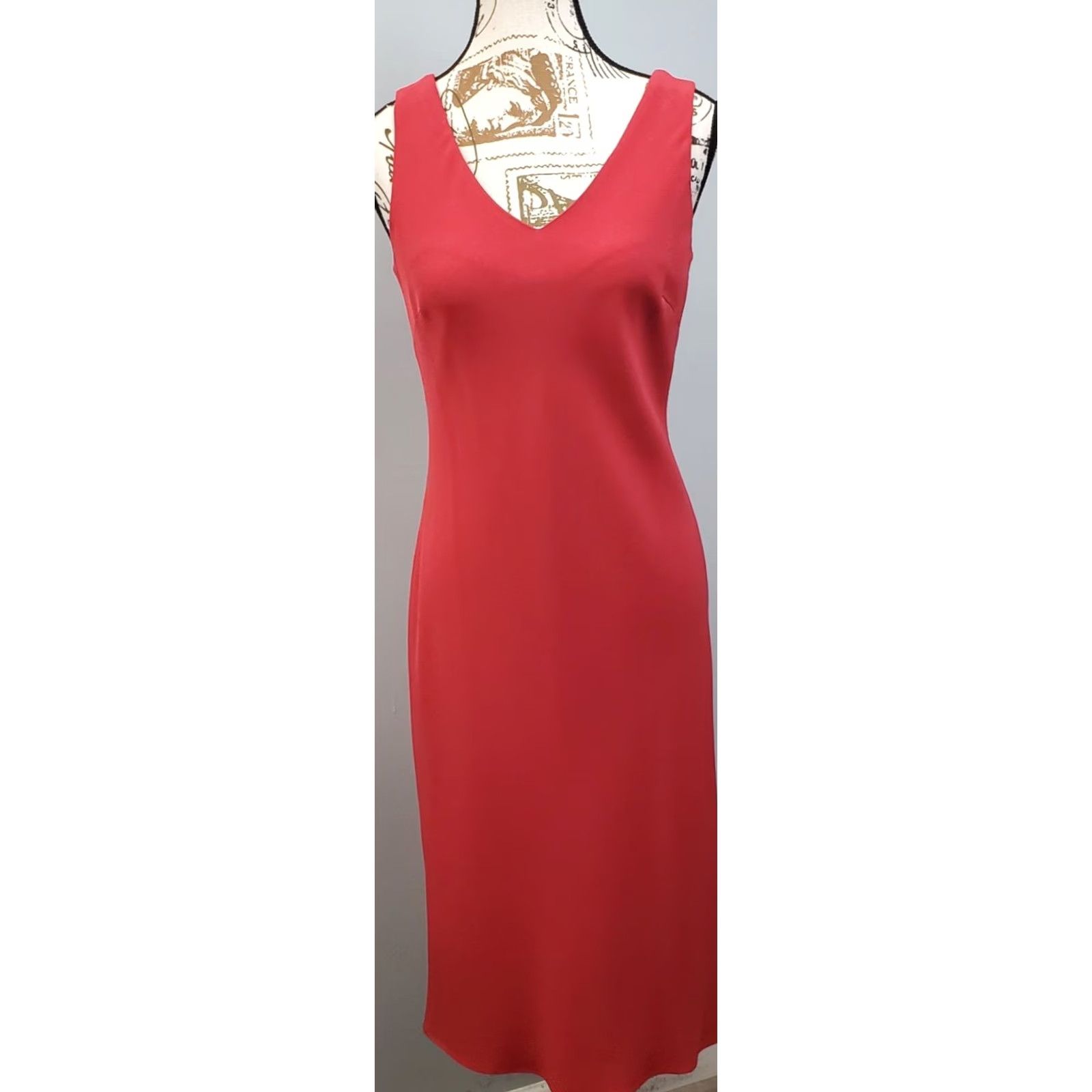 Ralph Lauren Lauren Ralph Lauren Womens 4 Red Summer Sleeveless Sheath Dress V-Neck Deep Neck, Wide Straps, Knee Length, Formal Sh Size S / US 4 / IT 40 - 2 Thumbnail