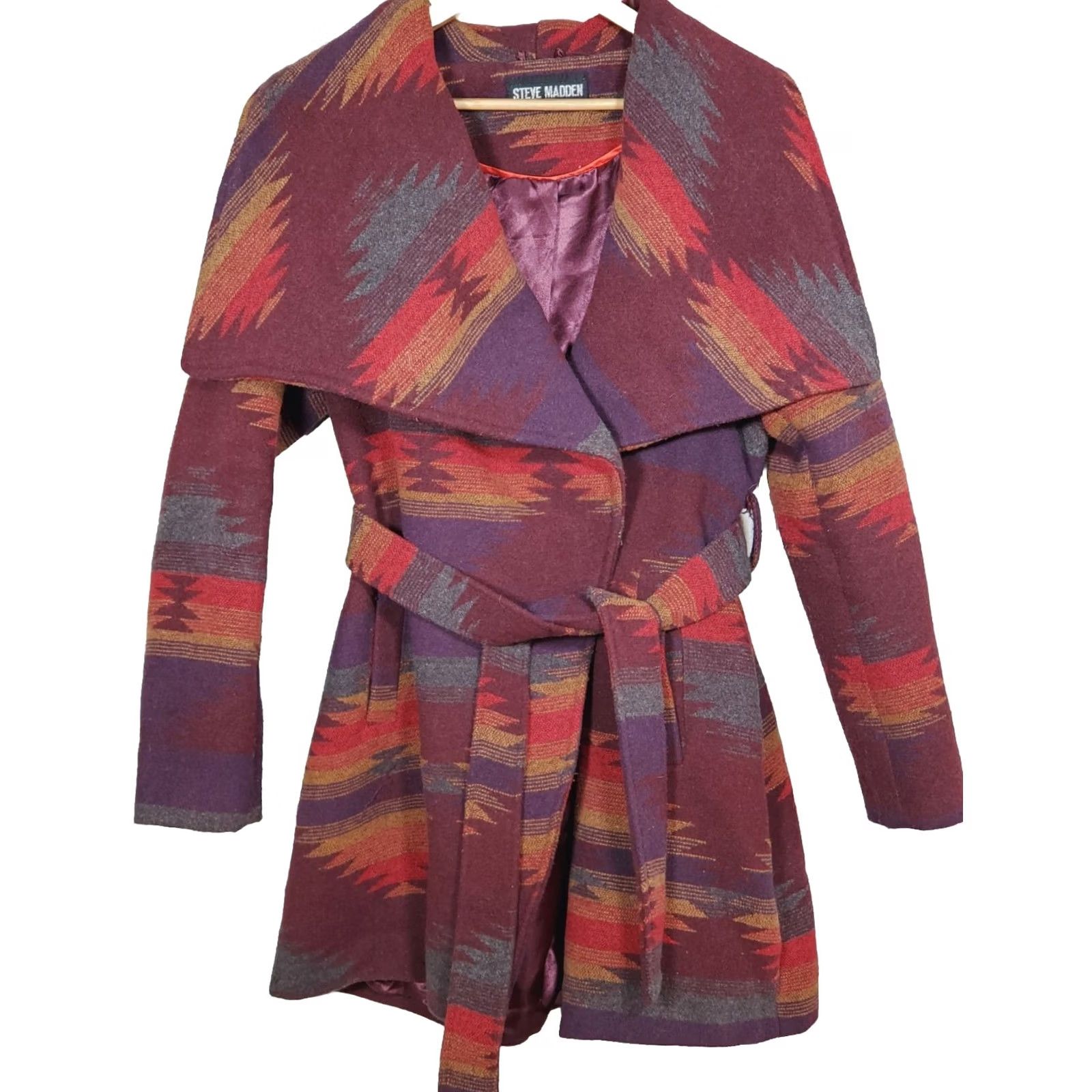 Steve Madden Steve Madden Coat Belted Blanket Wrap Jacket Southwestern Aztec Women's Size M Multicolor Oversized Collar Size M / US 6-8 / IT 42-44 - 3 Thumbnail