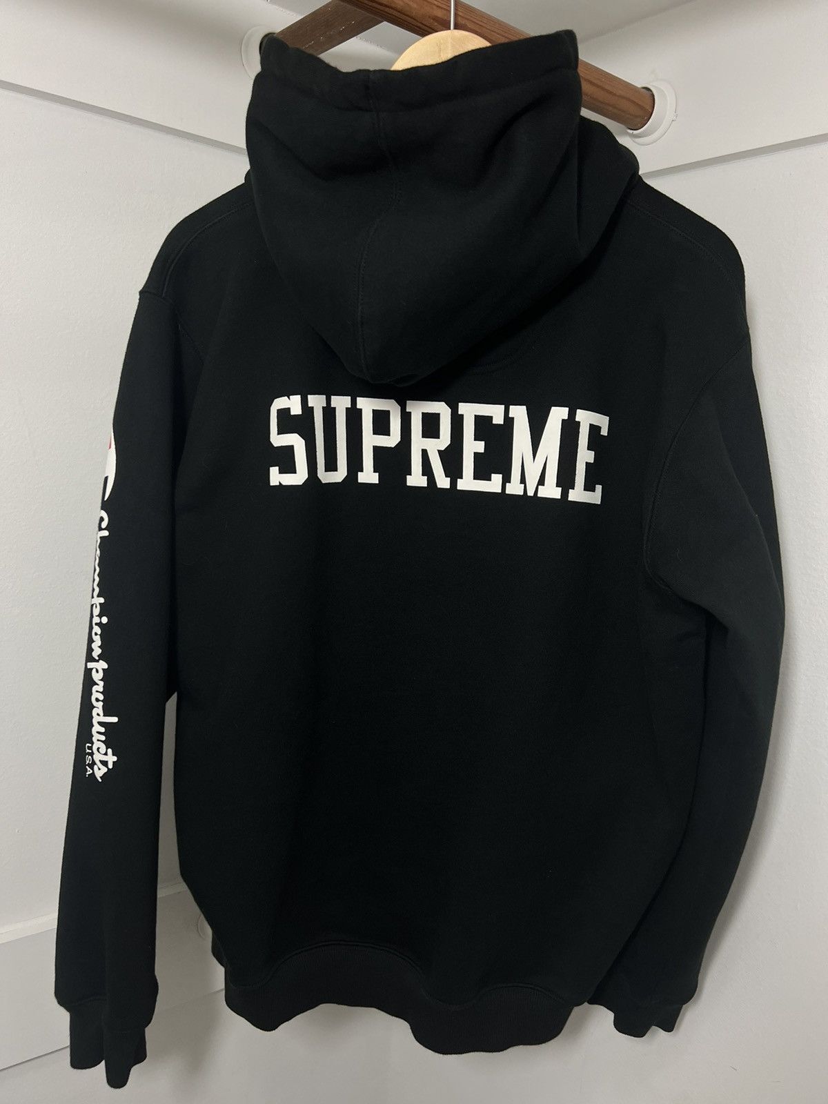 Champion Supreme Supreme x Champion FW16 Hoodie Spellout Logo Black Medium Grailed