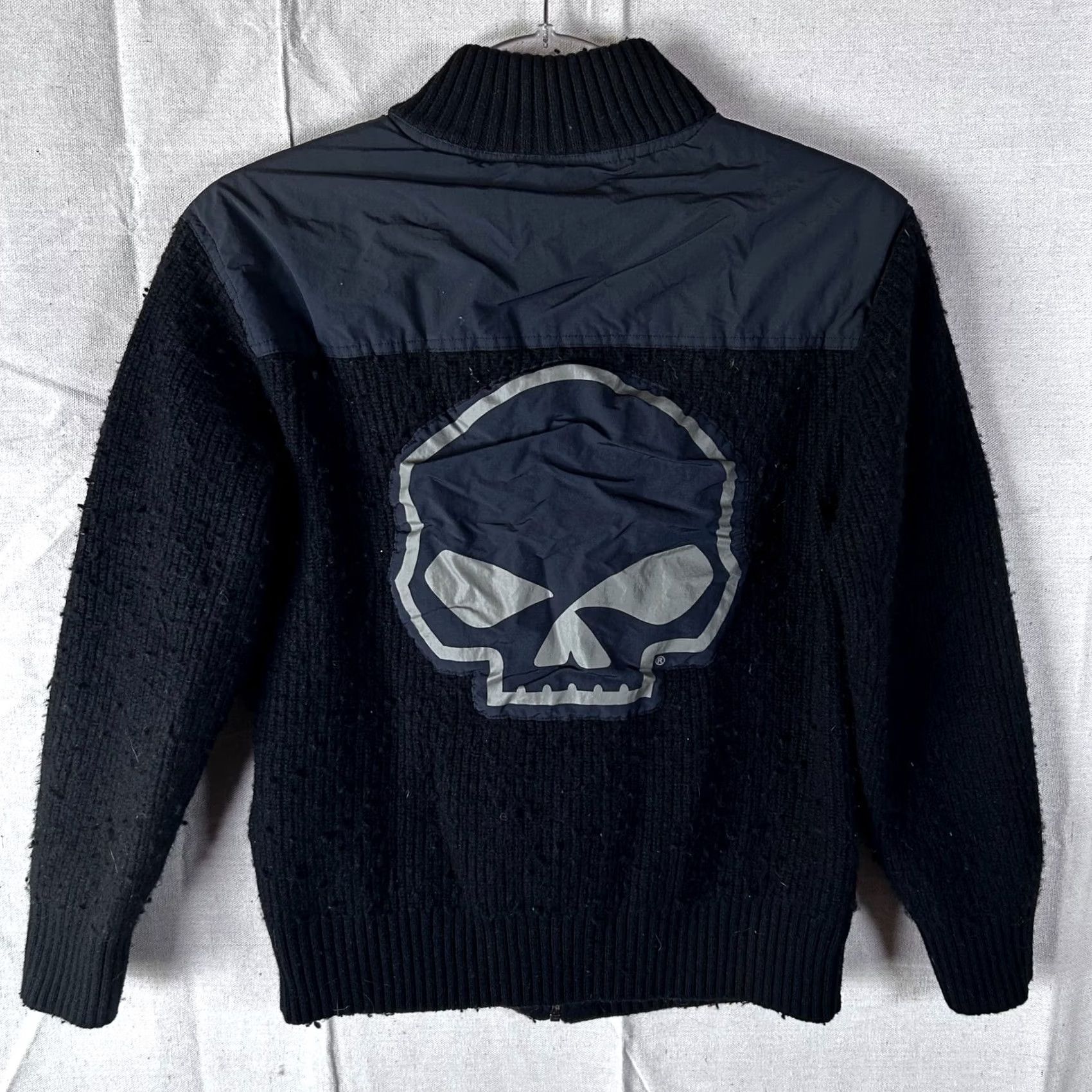 Harley Davidson Harley-Davidson Womens Black Ribbed Knit Willie G Skull Zip Up Sweater Jacket S Shirt Size S / US 4 / IT 40 - 4 Thumbnail