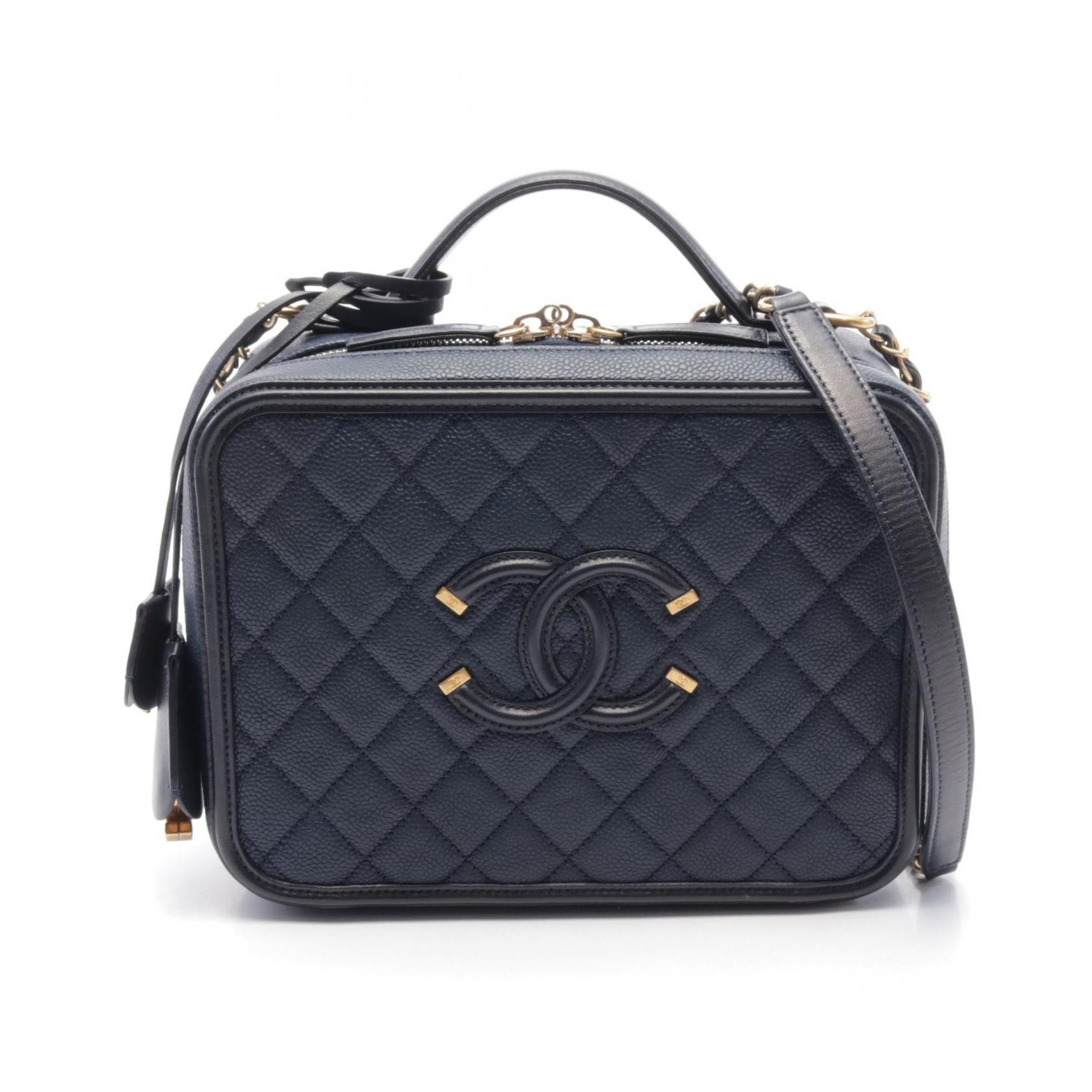 Chanel Chanel Cc Filigree Caviar Leather Shoulder Bag Leather Vanity Bag A93344 in Blue, Women's