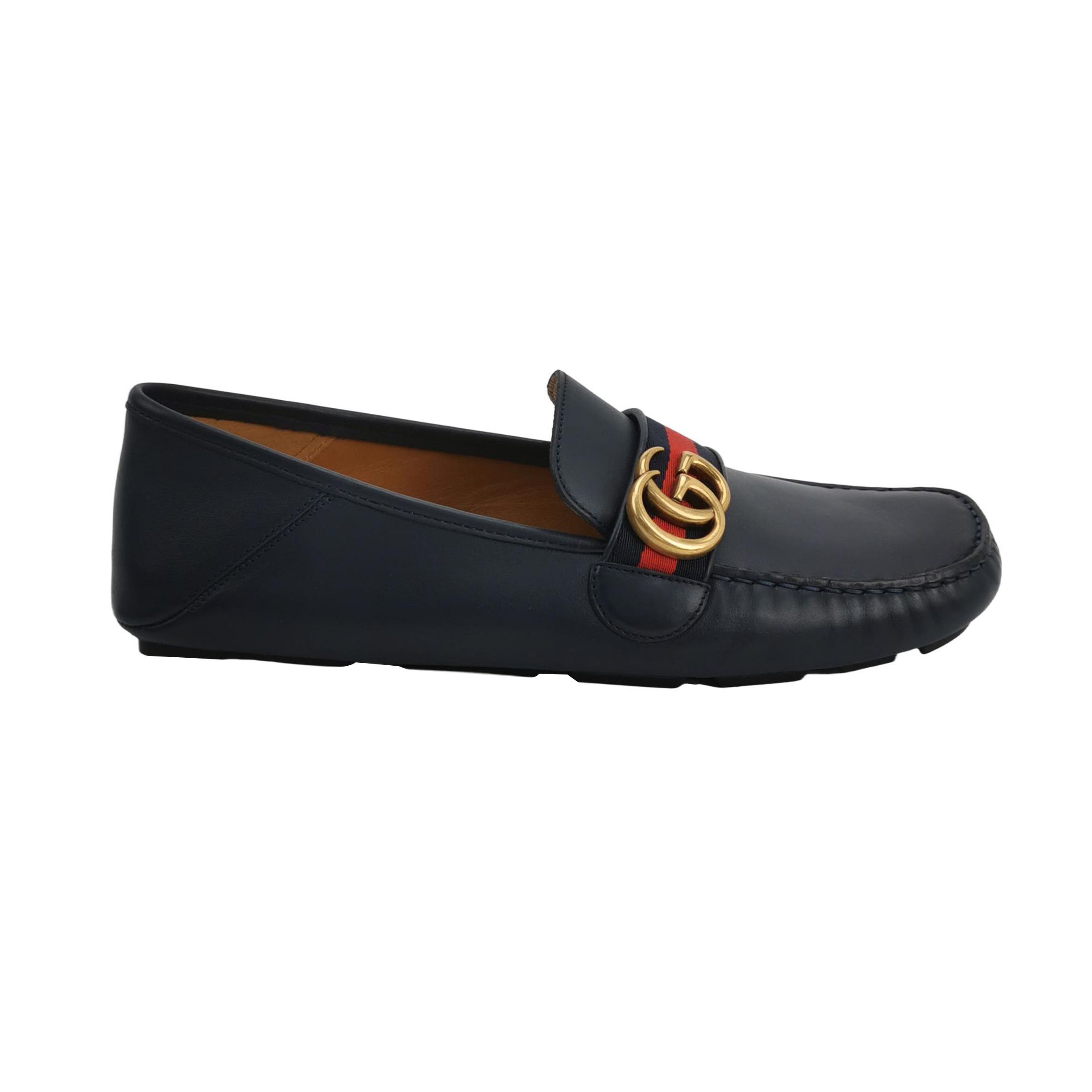 Gucci Gucci Double G Web Navy Leather Loafers 42.5 Size US 9 / EU 42 - 1 Thumbnail
