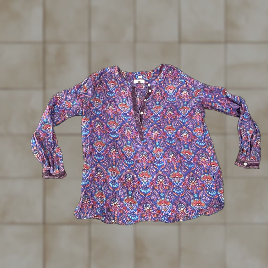 Loft LOFT The Softened Shirt Blouse Womens Medium Blue Paisley Boho Tunic Shirt Size M / US 6-8 / IT 42-44 - 1 Thumbnail