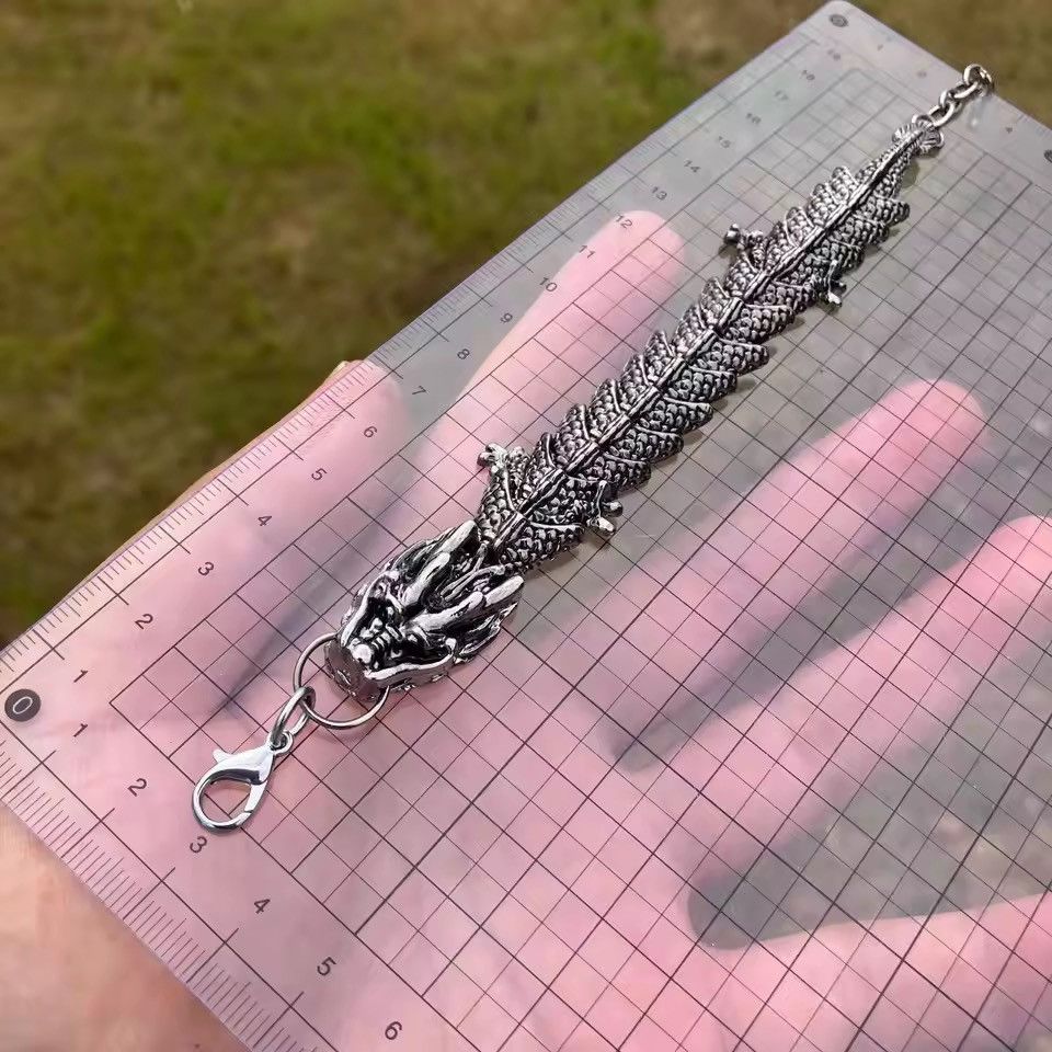 Japanese Brand Dragon Bracelet - Silver Color Link Streetwear Size ONE SIZE - 2 Thumbnail
