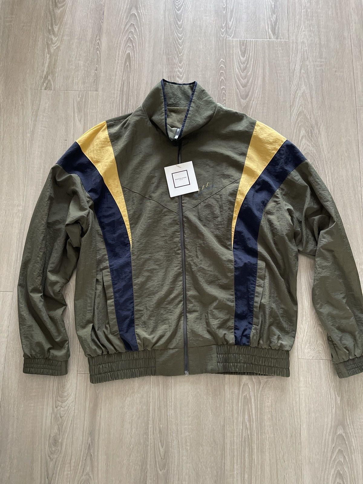 image of Wooyoungmi Track Jacket in Khaki Green, Men's (Size Large)